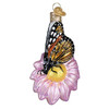 Old World Christmas Blown Glass Ornament for Christmas Tree, Monarch Butterfly on Flower