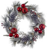Kurt Adler Unlit Christmas Wreath, Silver Pinecone and Red Ornaments, 22in