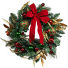 Kurt Adler Unlit Christmas Wreath, Gold, Red, and Green Ribbon, 24in