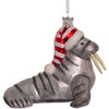Kurt Adler Noble Gems Glass Ornament for Christmas Tree, Walrus with Hat, 4.5"