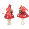 Kurt Adler Resin Ornaments for Christmas Tree, Cardinals on Mushrooms, Assorted (Set of 2)