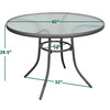 Rio Brands Sienna Metal Gray Round Patio Glass Top Table, 40-Inch