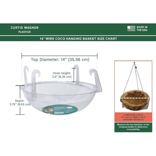 Curtis Wagner Plastics Hanging Basket Drip Pan for Wire Coco Baskets  Fits  12" & 14" - Esbenshades