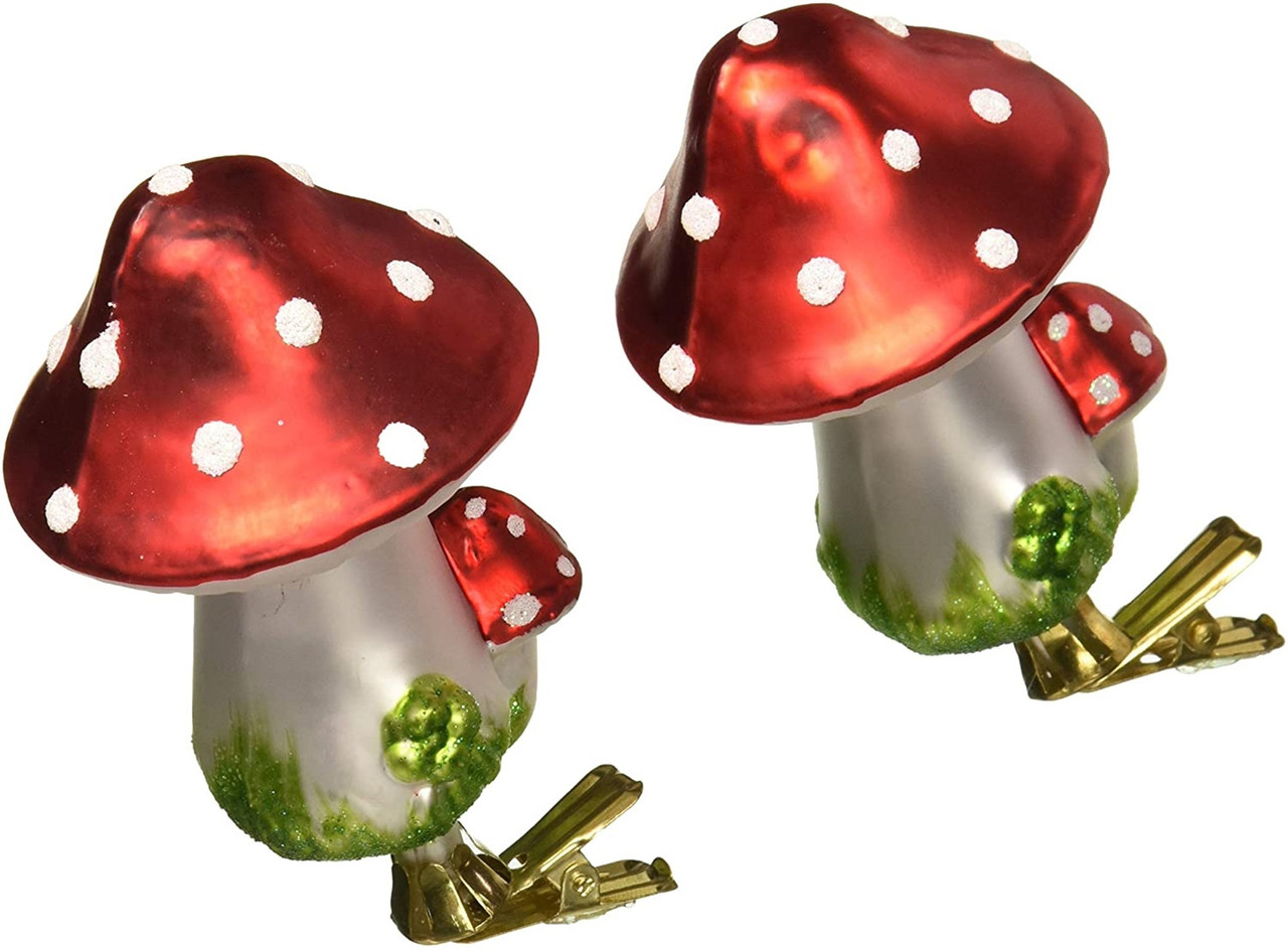 Kurt Adler Mushroom Clip-On Glass Ornaments