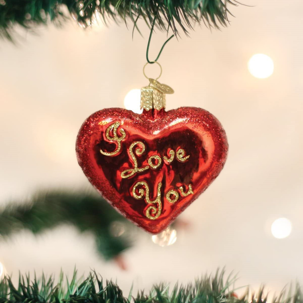 I Love You Glass Heart Christmas Ornament 