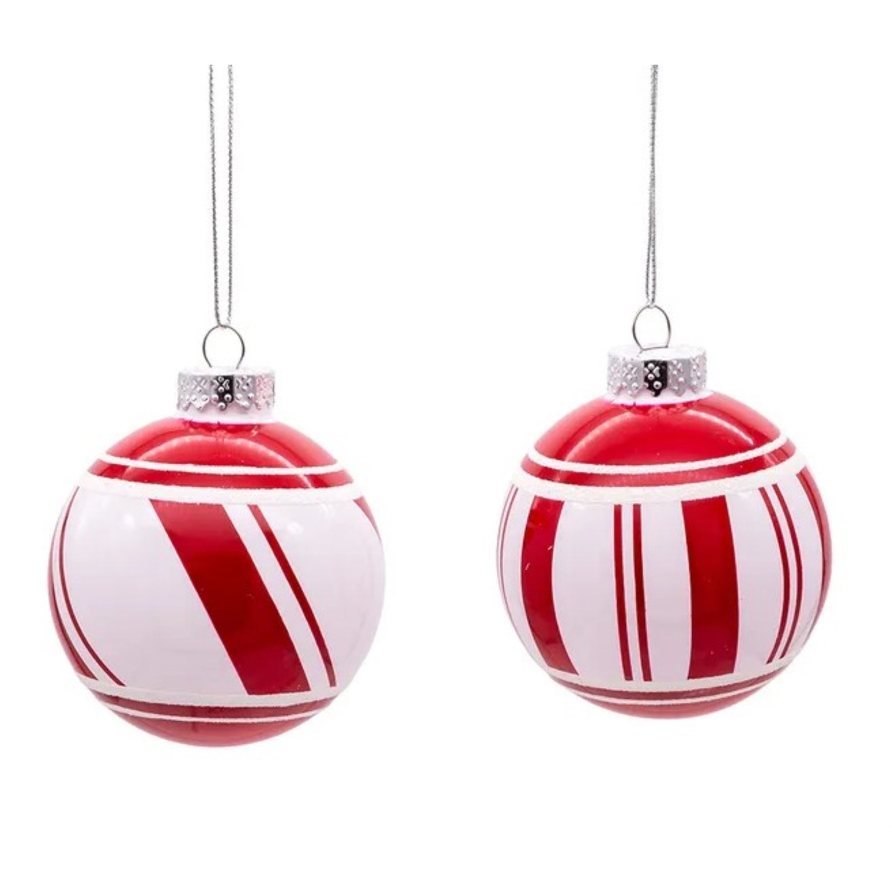Kurt Adler 80MM Red and White Glass Ball Ornaments