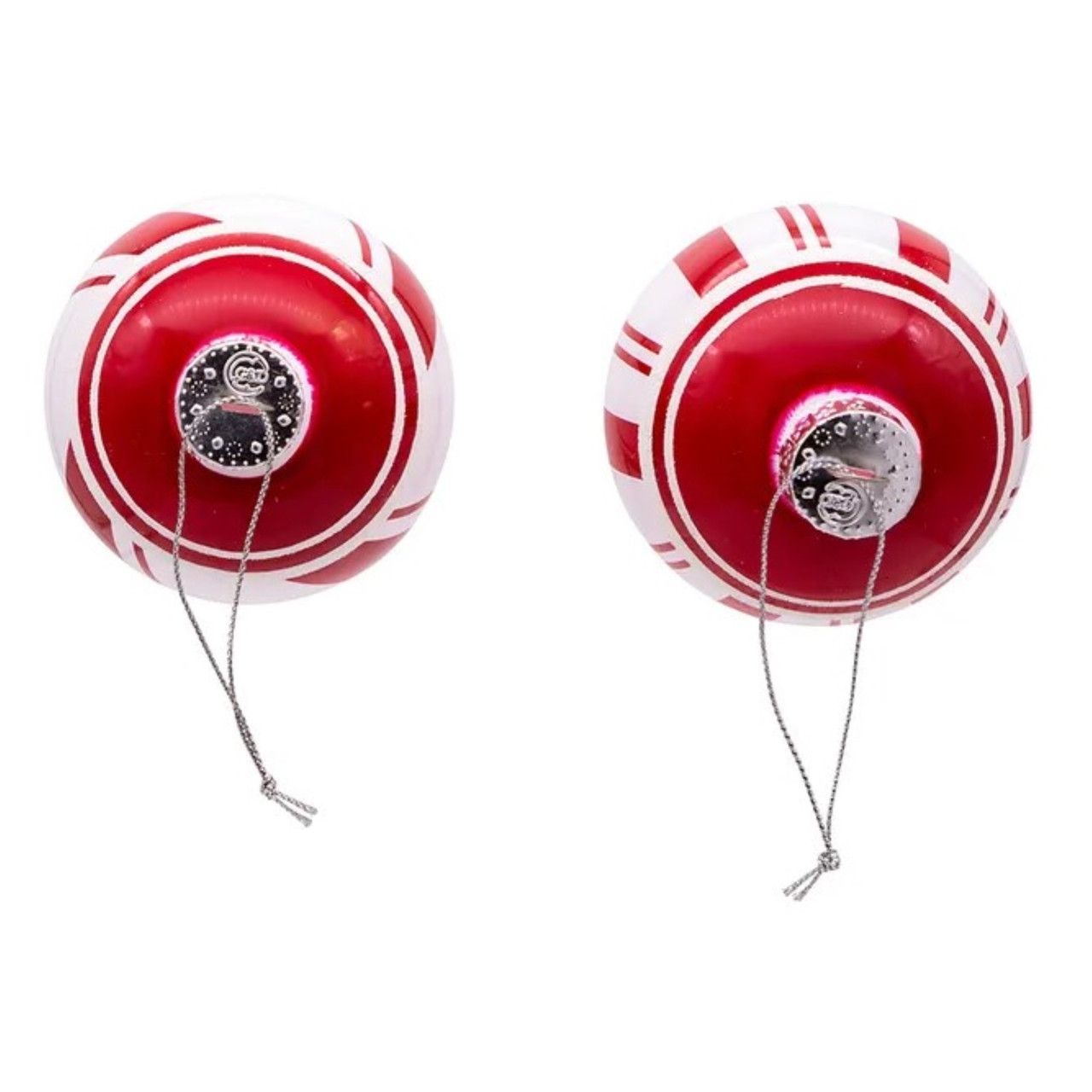 Kurt Adler 80MM Red and White Glass Ball Ornaments - Thumbnail 2