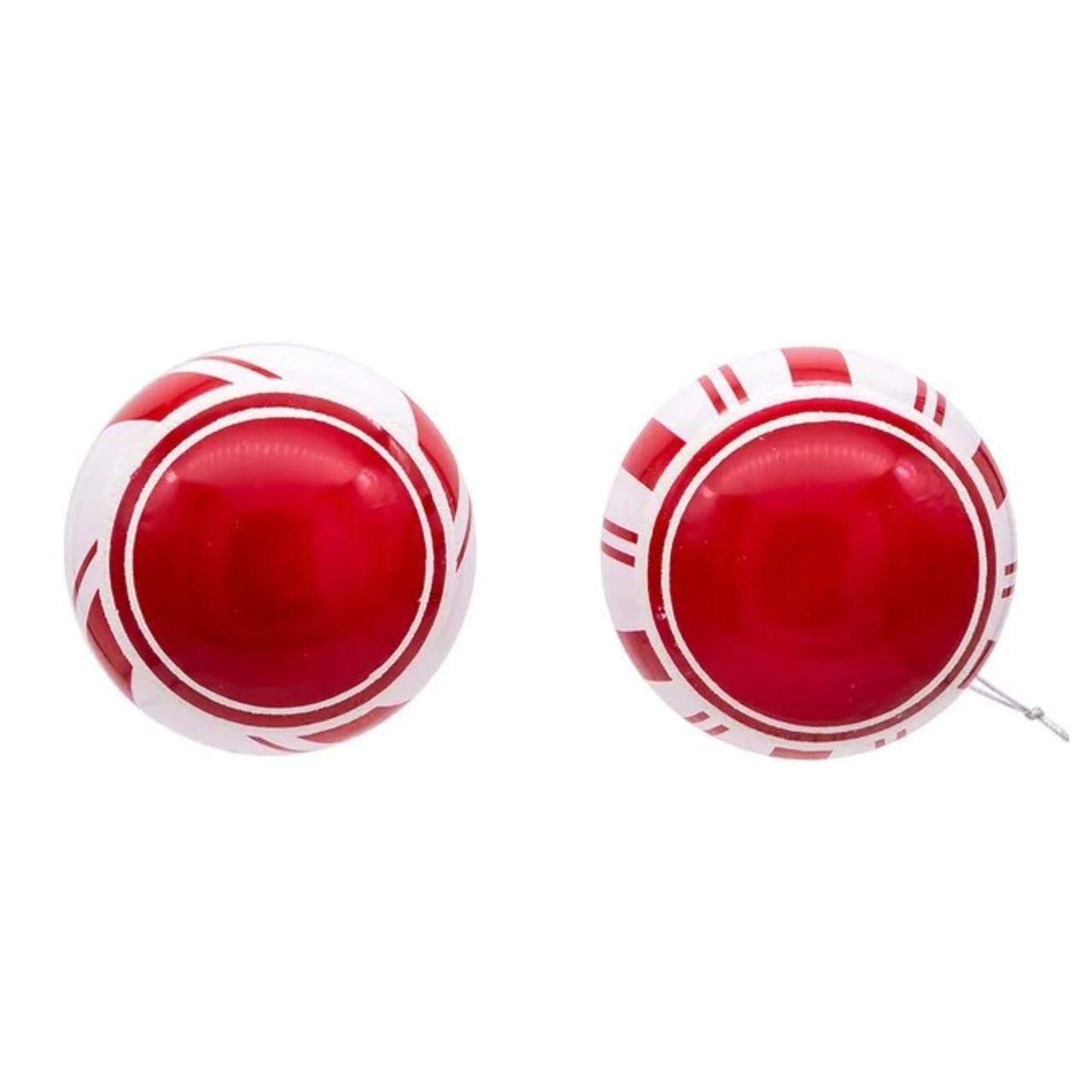 Kurt Adler 80MM Red and White Glass Ball Ornaments - Thumbnail 3
