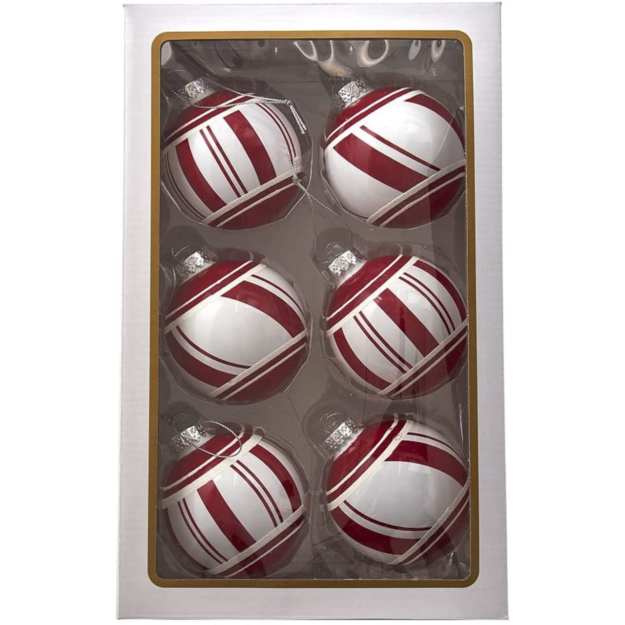 Kurt Adler 80MM Red and White Glass Ball Ornaments - Thumbnail 4