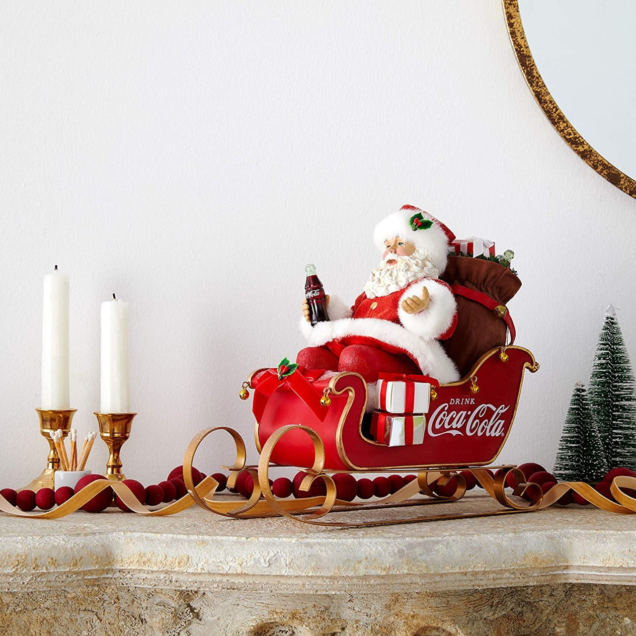 Kurt Adler Coca-Cola Santa in Sleigh Table Piece - Thumbnail 4