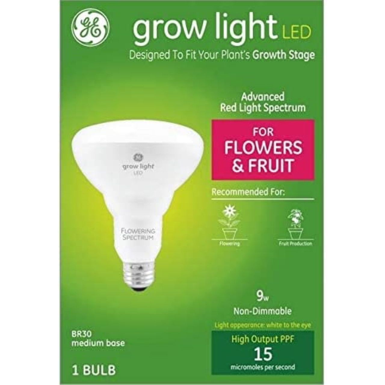 GE Grow Light LED Flood Light Bulb, Advanced Red Spectrum for Flowers and Fruit, 9 Medium Base (Pack of 1) - Esbenshades