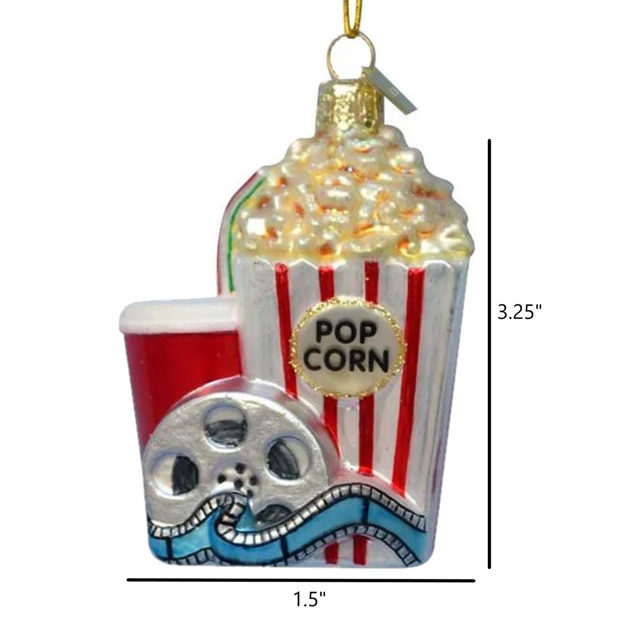 Kurt Adler Noble Gems Glass Ornament Popcorn and Movie - Thumbnail 3