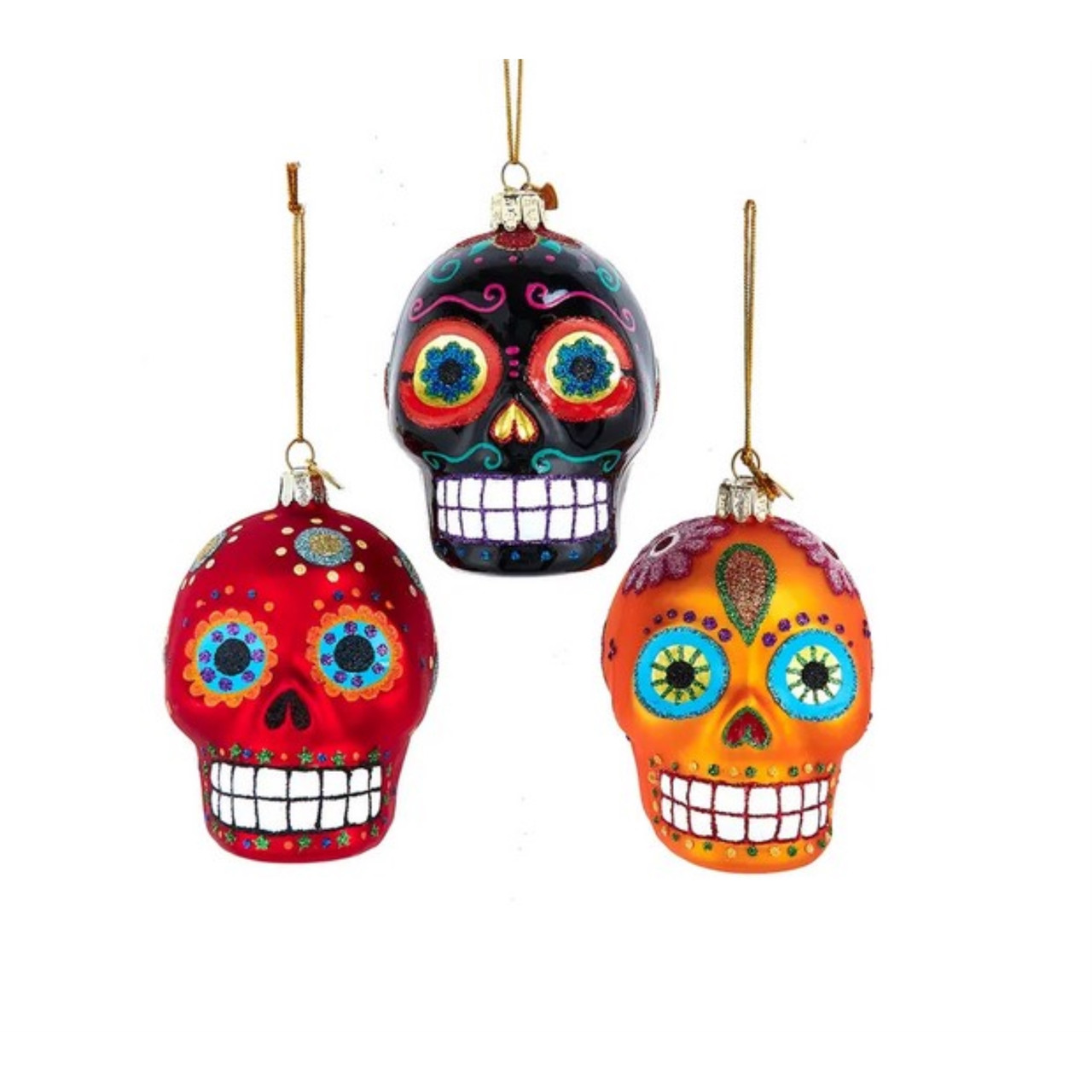 Kurt Adler Noble Gems Glass Sugar Skulls Ornament Set - Thumbnail 2