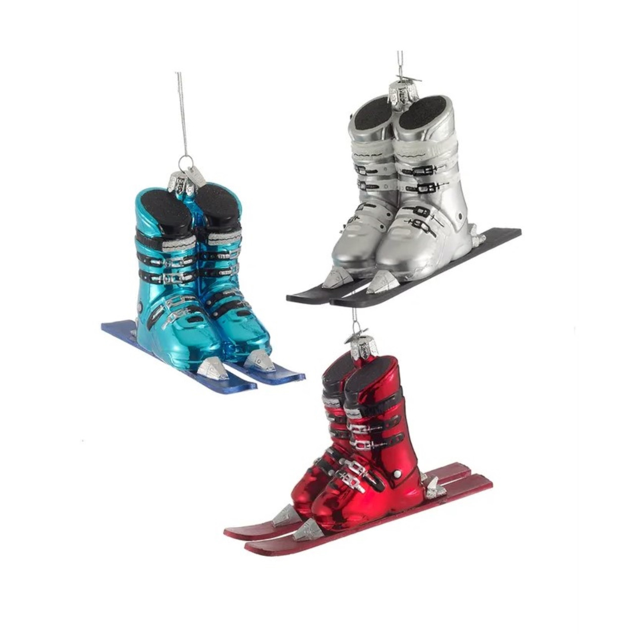 Kurt Adler Noble Gems Glass Ski Boots with Skis Ornament - Thumbnail 4