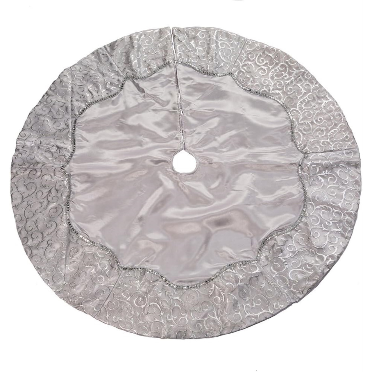 Kurt Adler 48-Inch Silver Satin Tree Skirt - Thumbnail 2