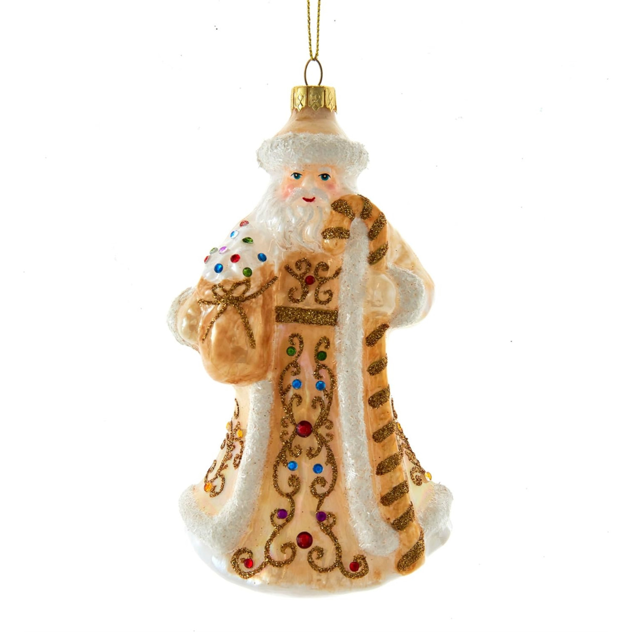 Kurt Adler Glass Ornament White and Gold Jeweled Santa - Thumbnail 3