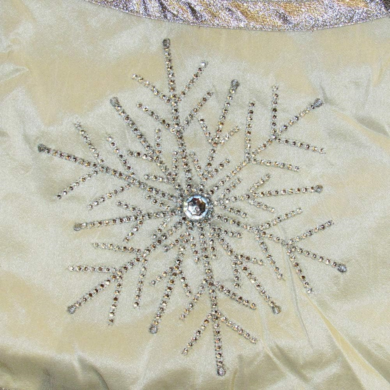 Christmas Tree Skirt with Crystal Lace Snowflake Design - Thumbnail 4