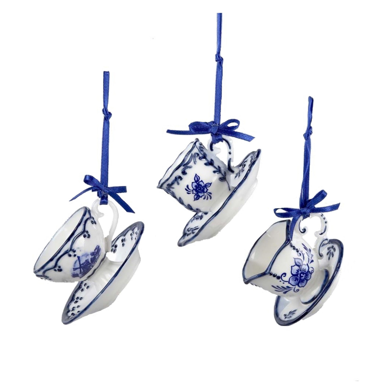 Kurt Adler Porcelain Tea Cup and Saucer Ornaments - Thumbnail 2