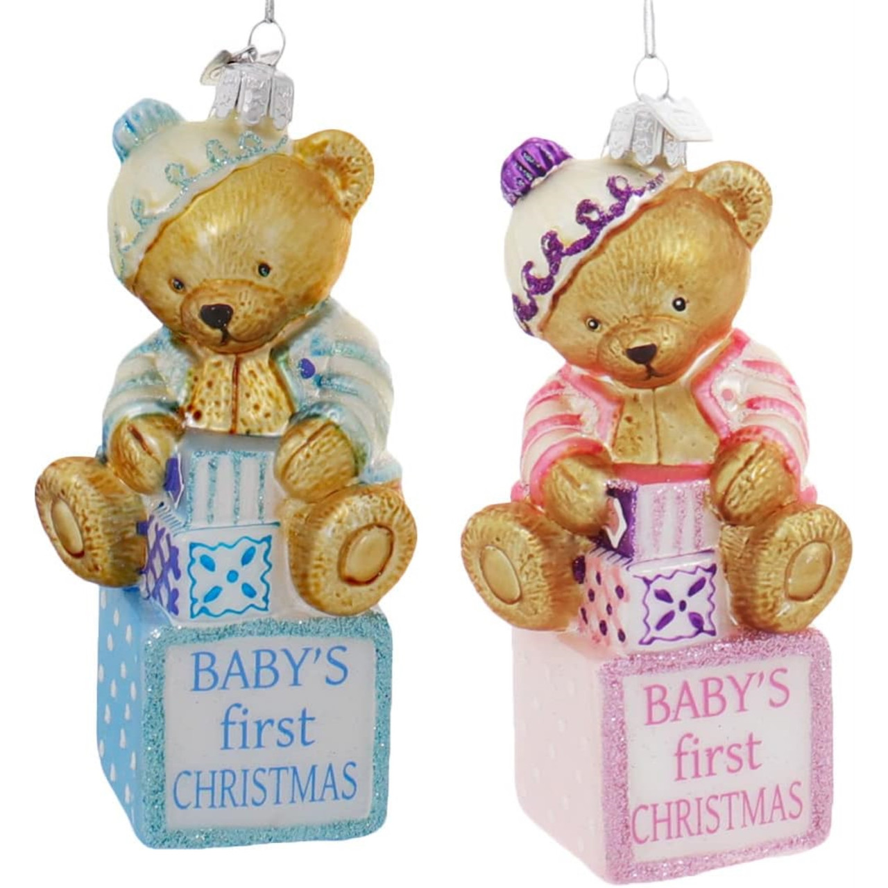 Kurt Adler Noble Gems Baby's First Christmas Baby Bears on Blocks - Thumbnail 4