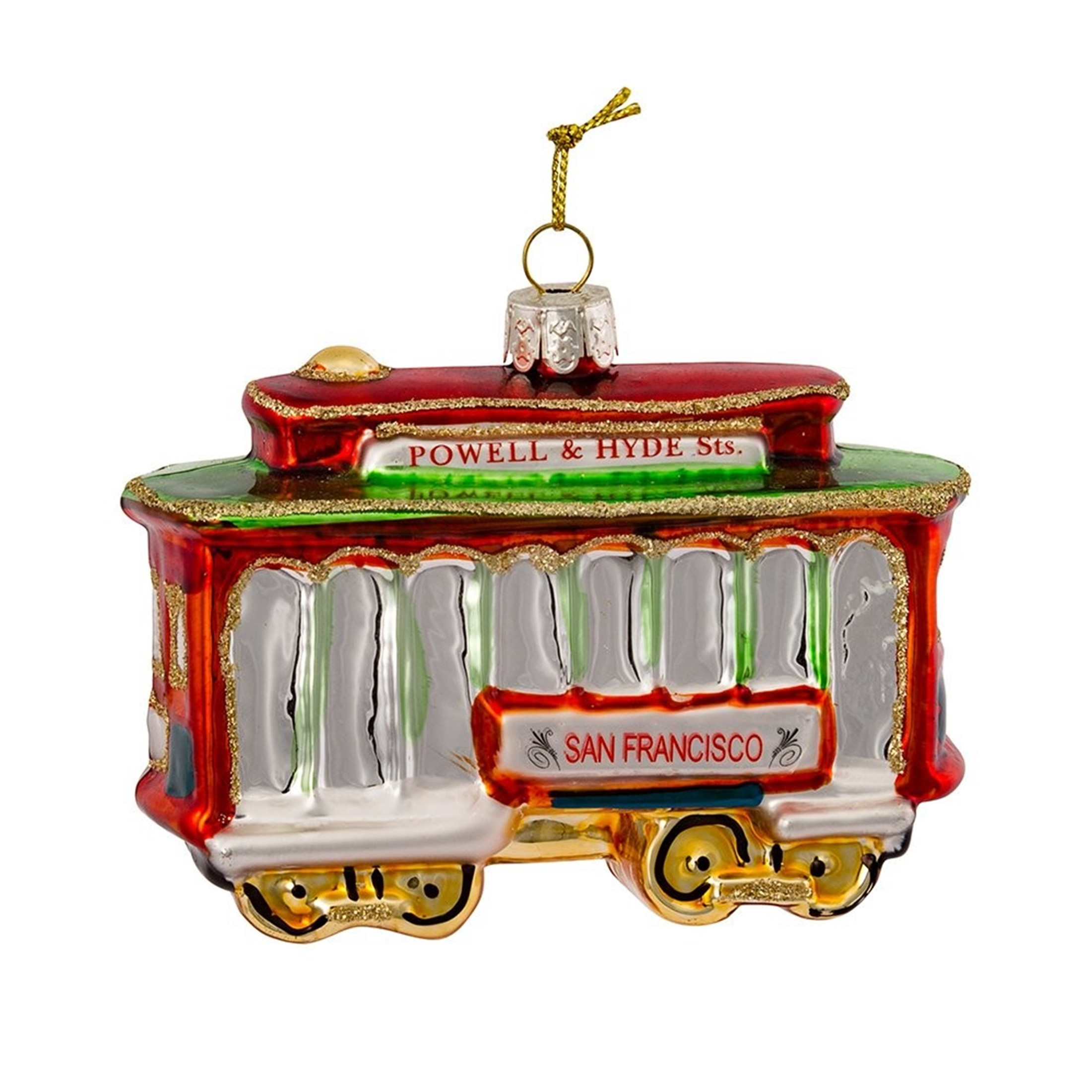 Kurt Adler Glass Ornament for Christmas Tree, San Francisco Cable Car