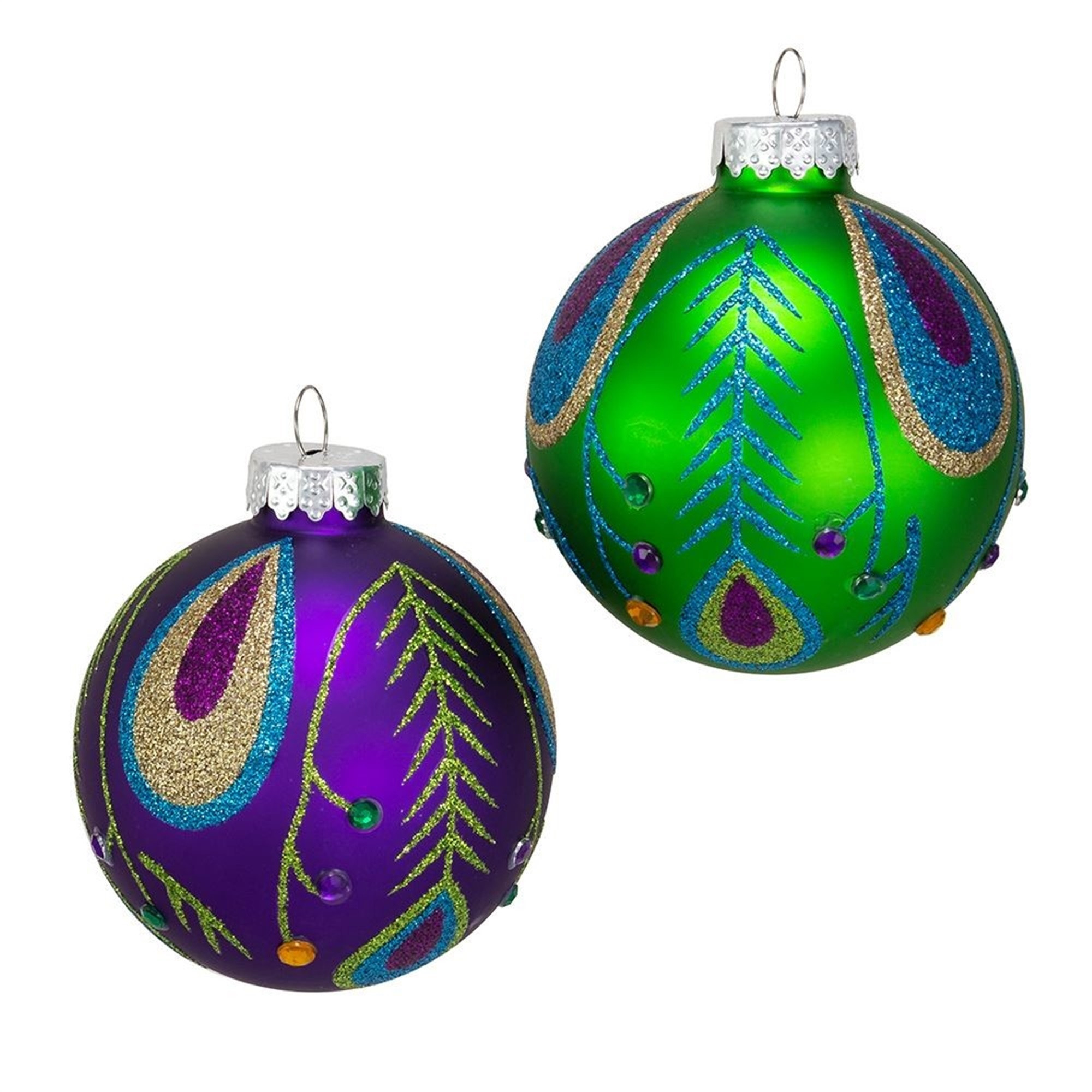 Kurt Adler 80 Mm Peacock Purple Green Glitter Balls 6 Piece