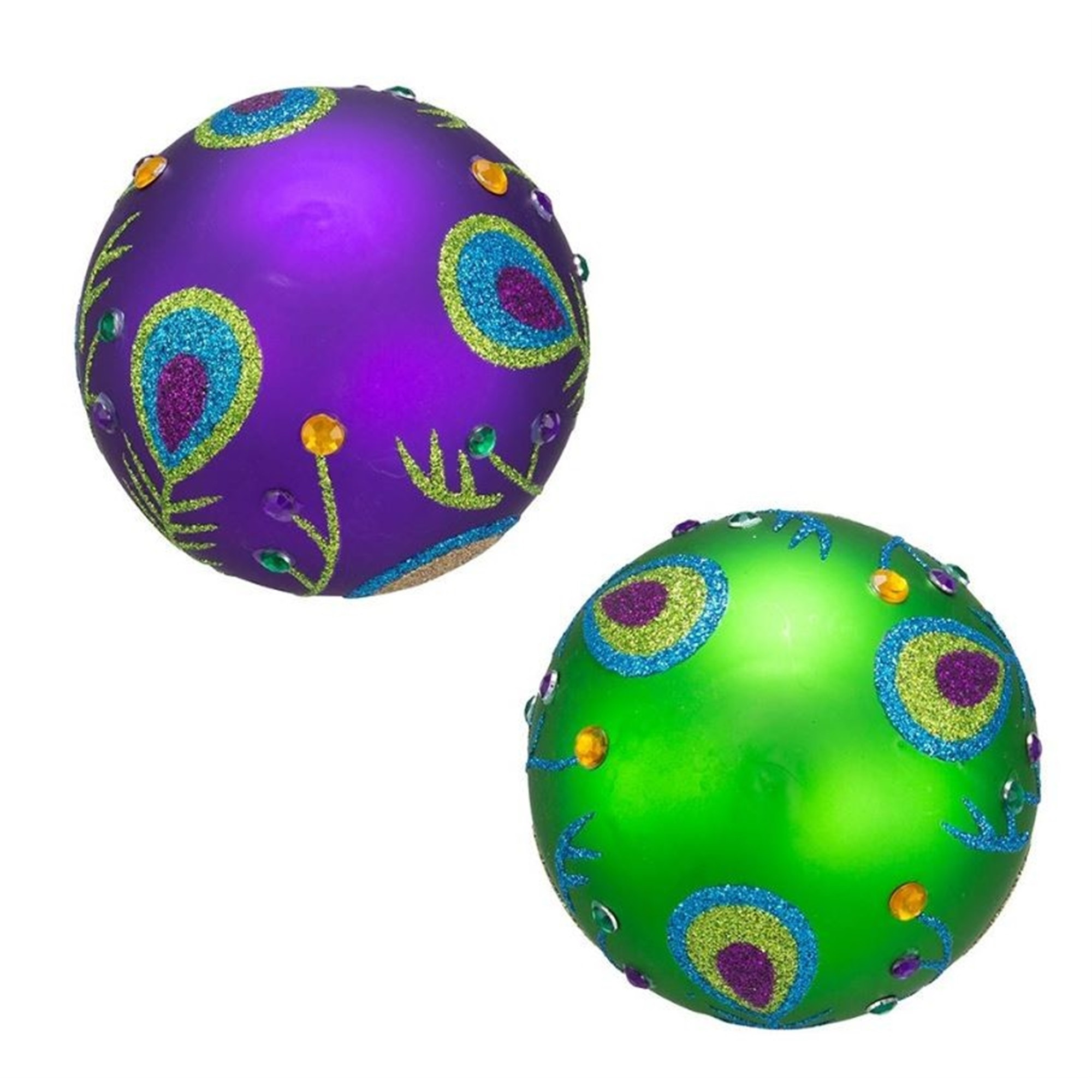 Kurt Adler 80 Mm Peacock Purple Green Glitter Balls 6 Piece