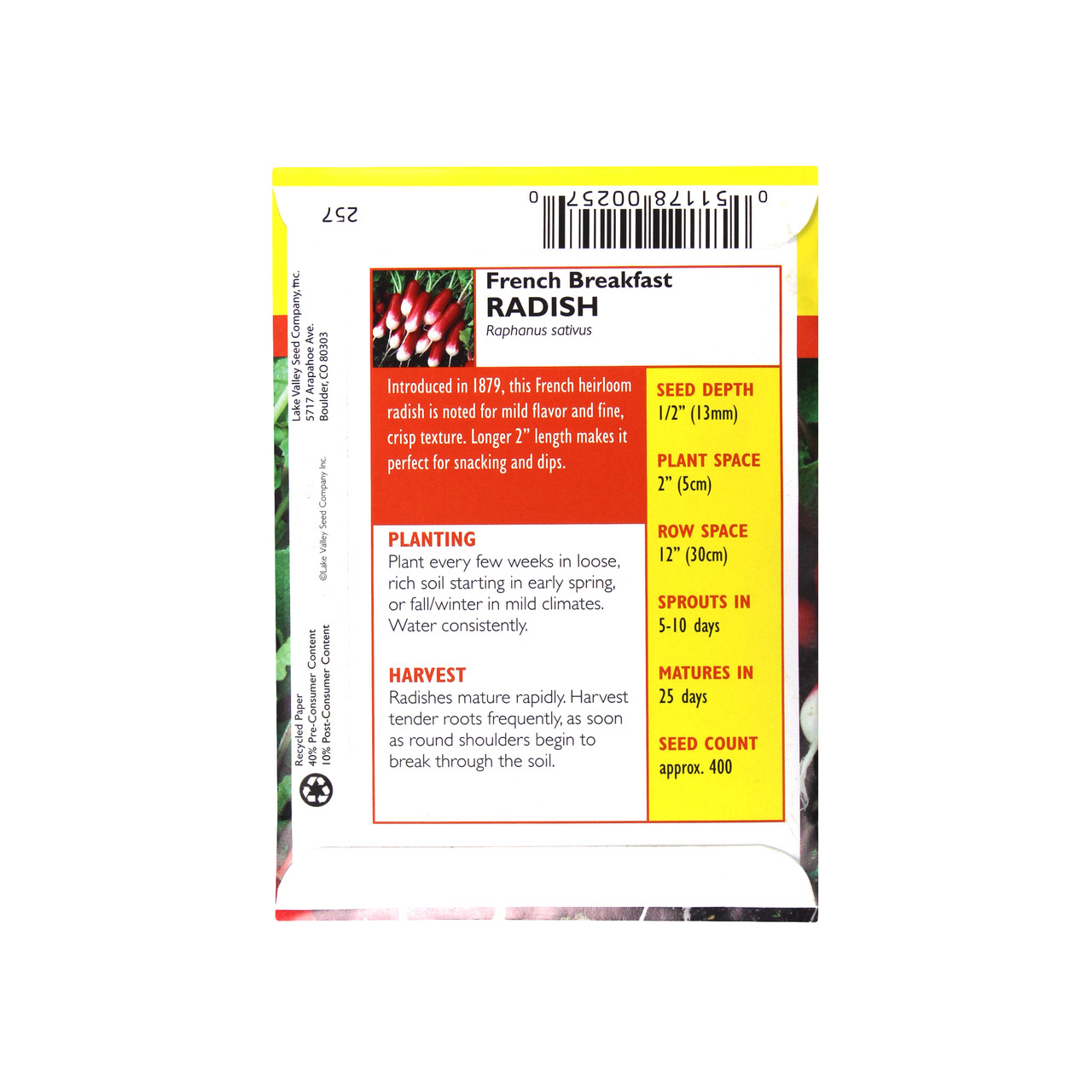 Lake Valley Seed Radish French Breakfast Vegetable Seed