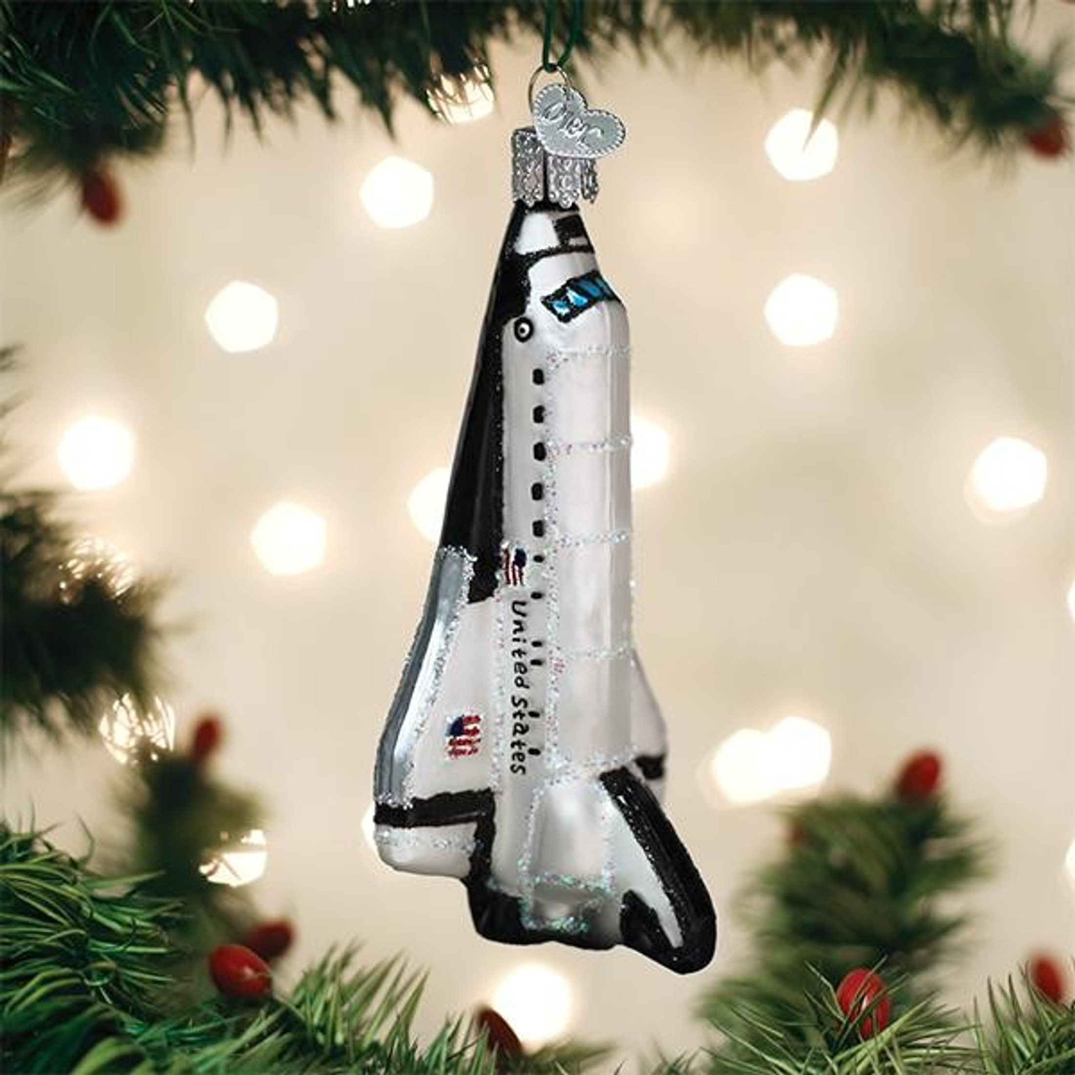 Old World Christmas Glass Blown Tree Ornament, Space Shuttle (With OWC Gift Box)