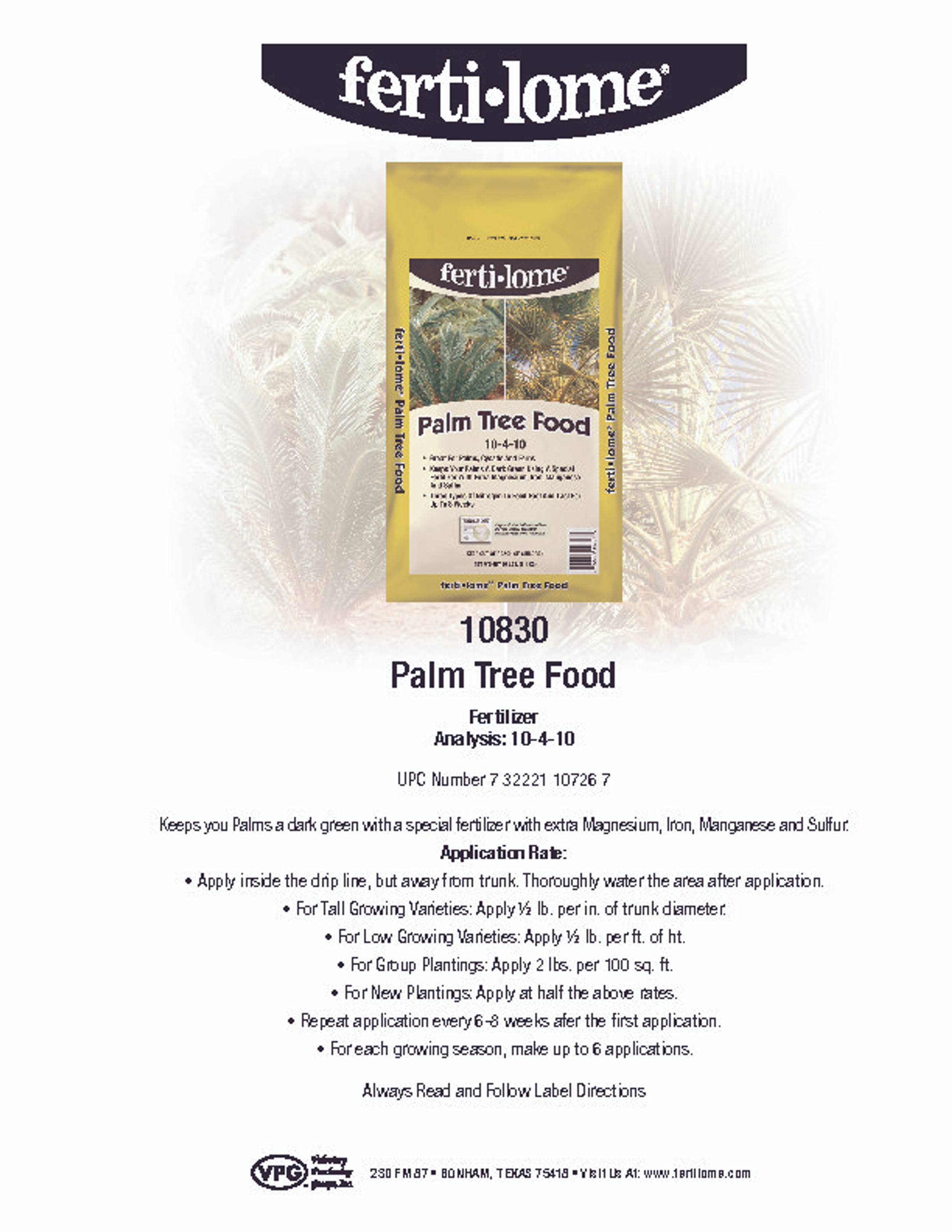 VPG Fertilome Palm Tree Food 10-4-10, 20lbs