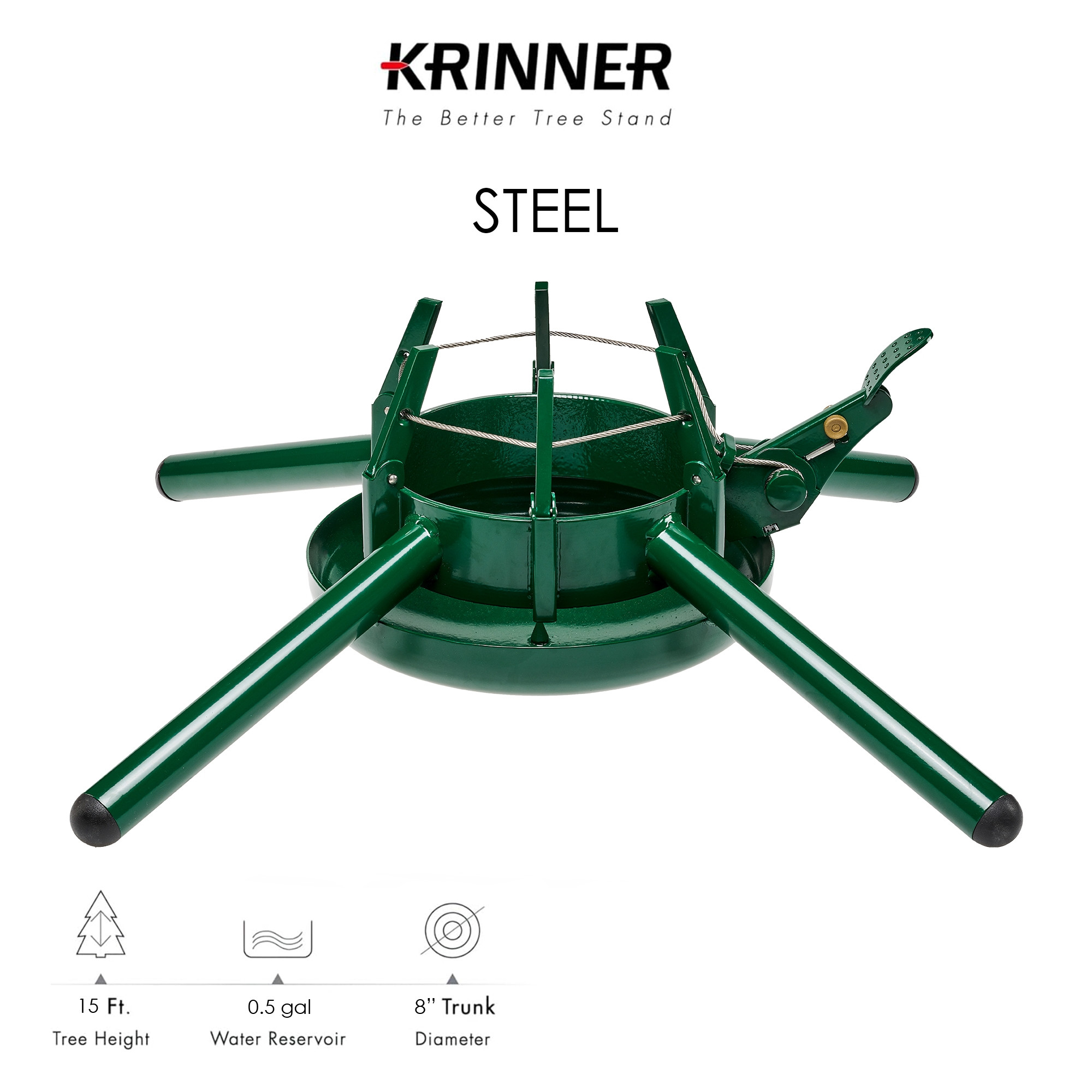 KRINNER Tree Genie Green Christmas Tree Stand, Steel - Foot Pedal Setup for 15 Foot Trees