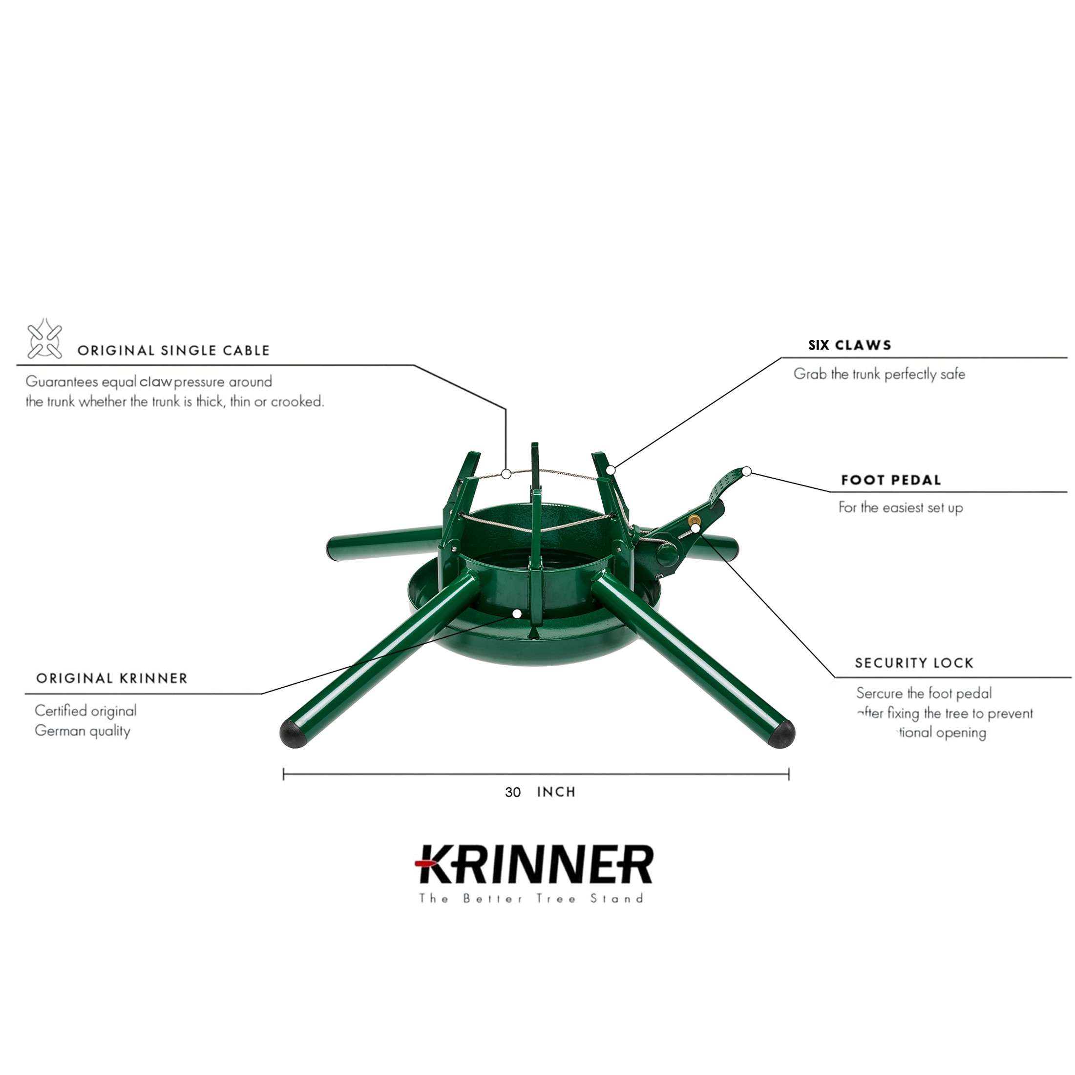 KRINNER Tree Genie Green Christmas Tree Stand, Steel - Foot Pedal Setup for 15 Foot Trees