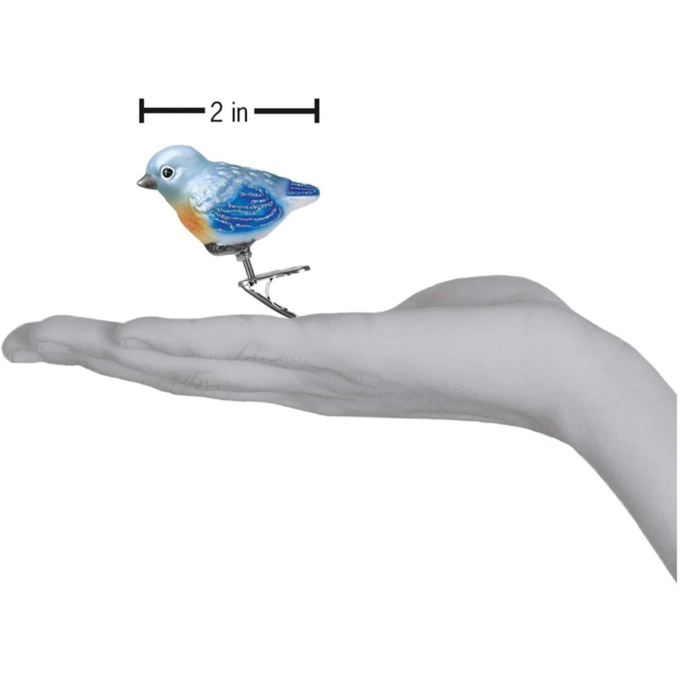Old World Christmas Glass Blown Christmas Clip On Ornament, Baby Bluebird (With OWC Gift Box)