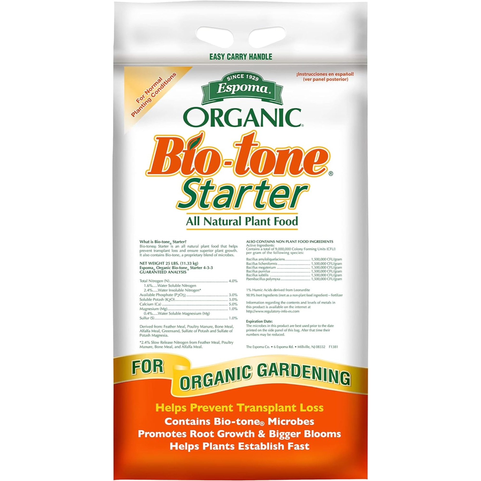 Espoma Organic Bio-Tone Starter All Natural Plant Food Fertilizer, 25lbs