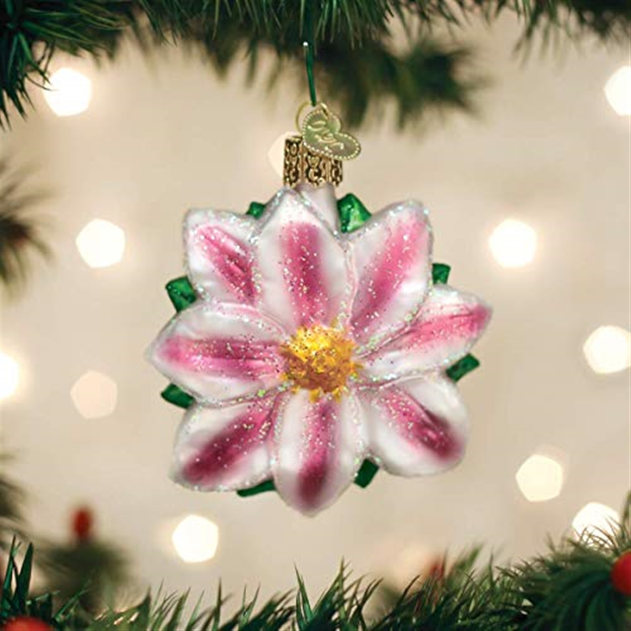 Old World Christmas Glass Blown Ornament, Clematis (With OWC Gift Box)