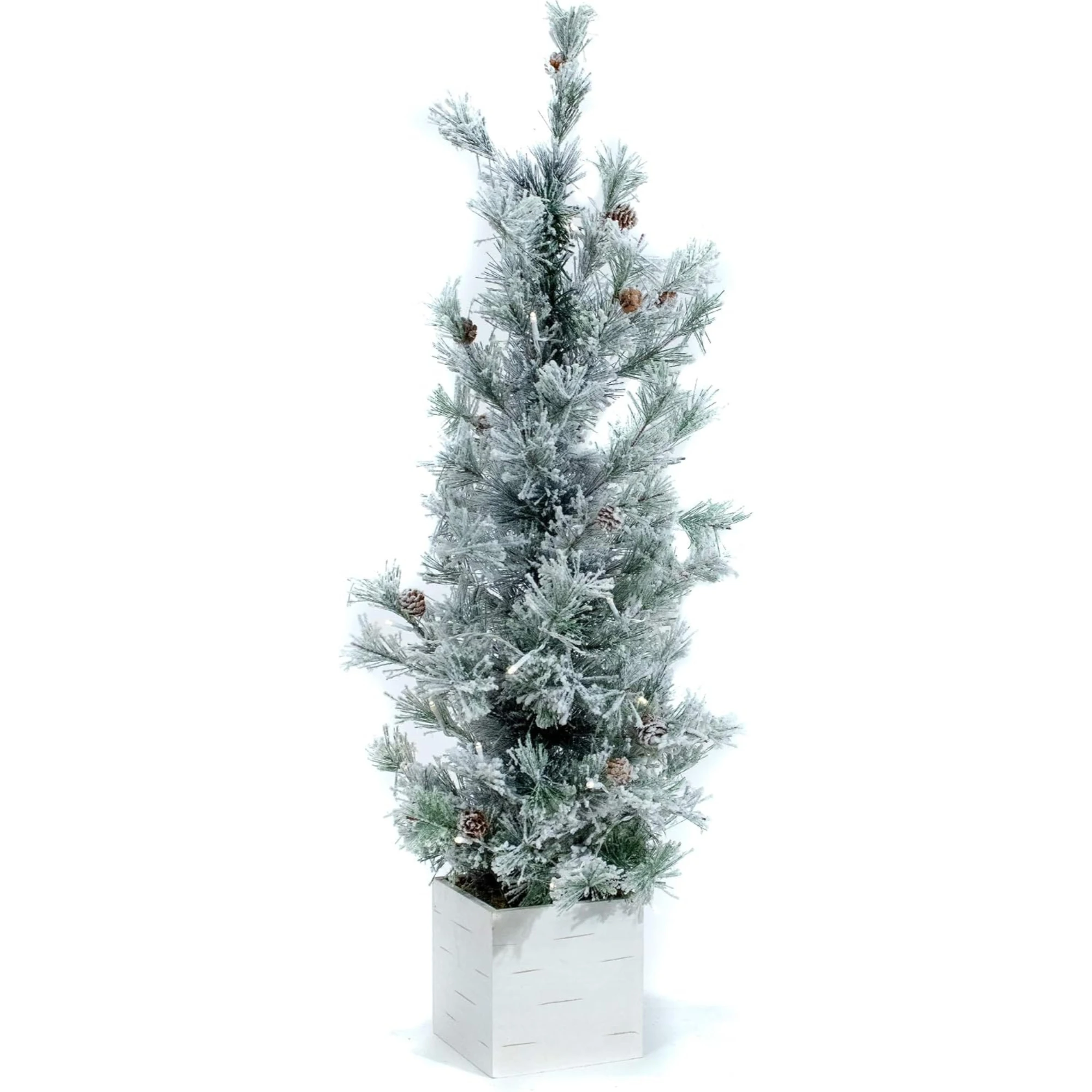 Good Tidings Flocked Tabletop Christmas Tree with Square Planter, 3'