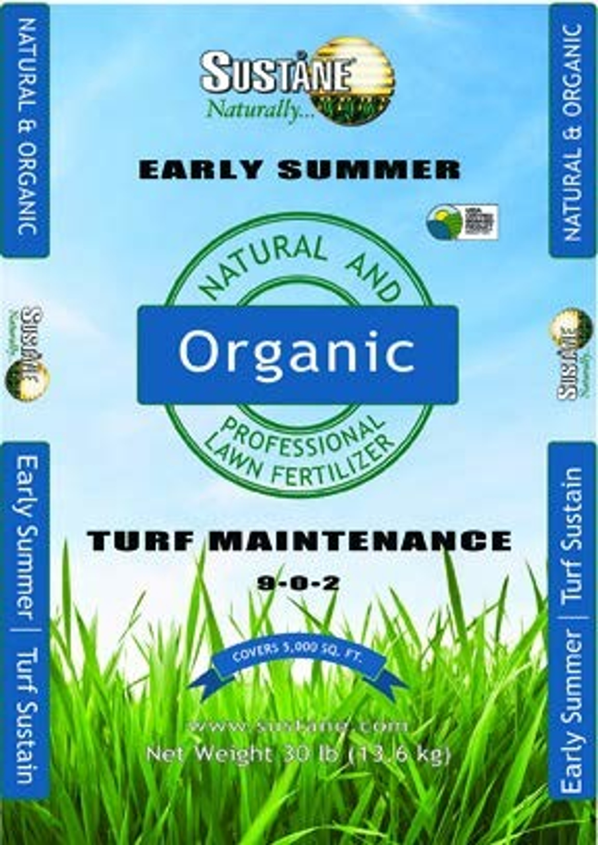 Sustane 9-0-2 Turf Maintenance Fertilizer (Early Summer), 30-Pound