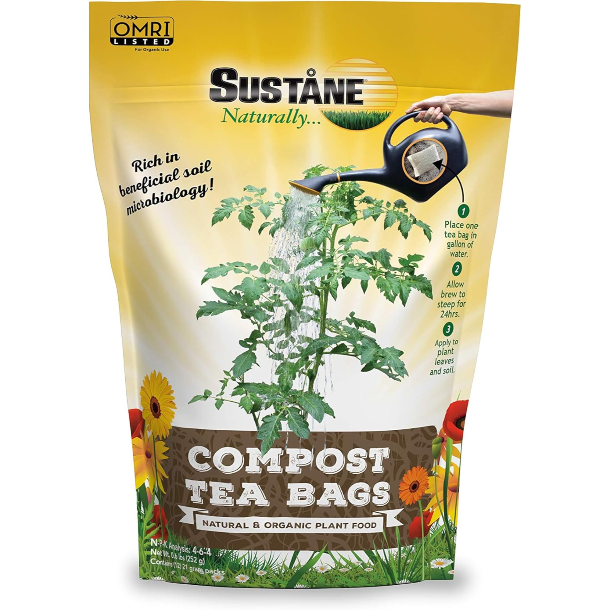 Sustane Natural and Organic Organic Compost Tea Bags Plant Fertilizer, 12 Count