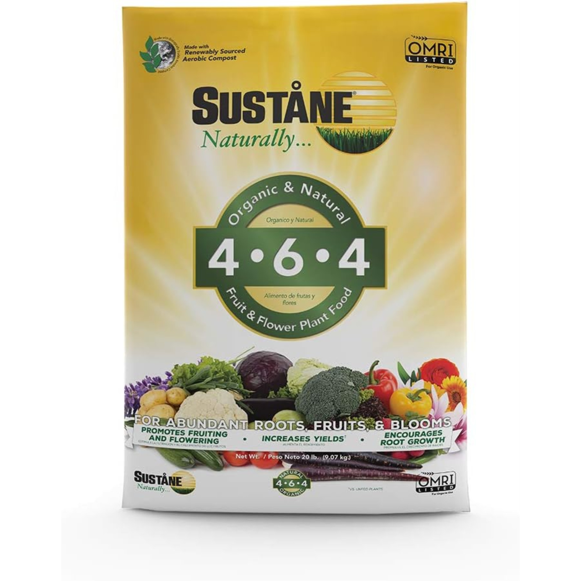 Sustane 4-6-4 Organic & Natural Fruit & Flower Plant Food Fertilizer, 20lbs