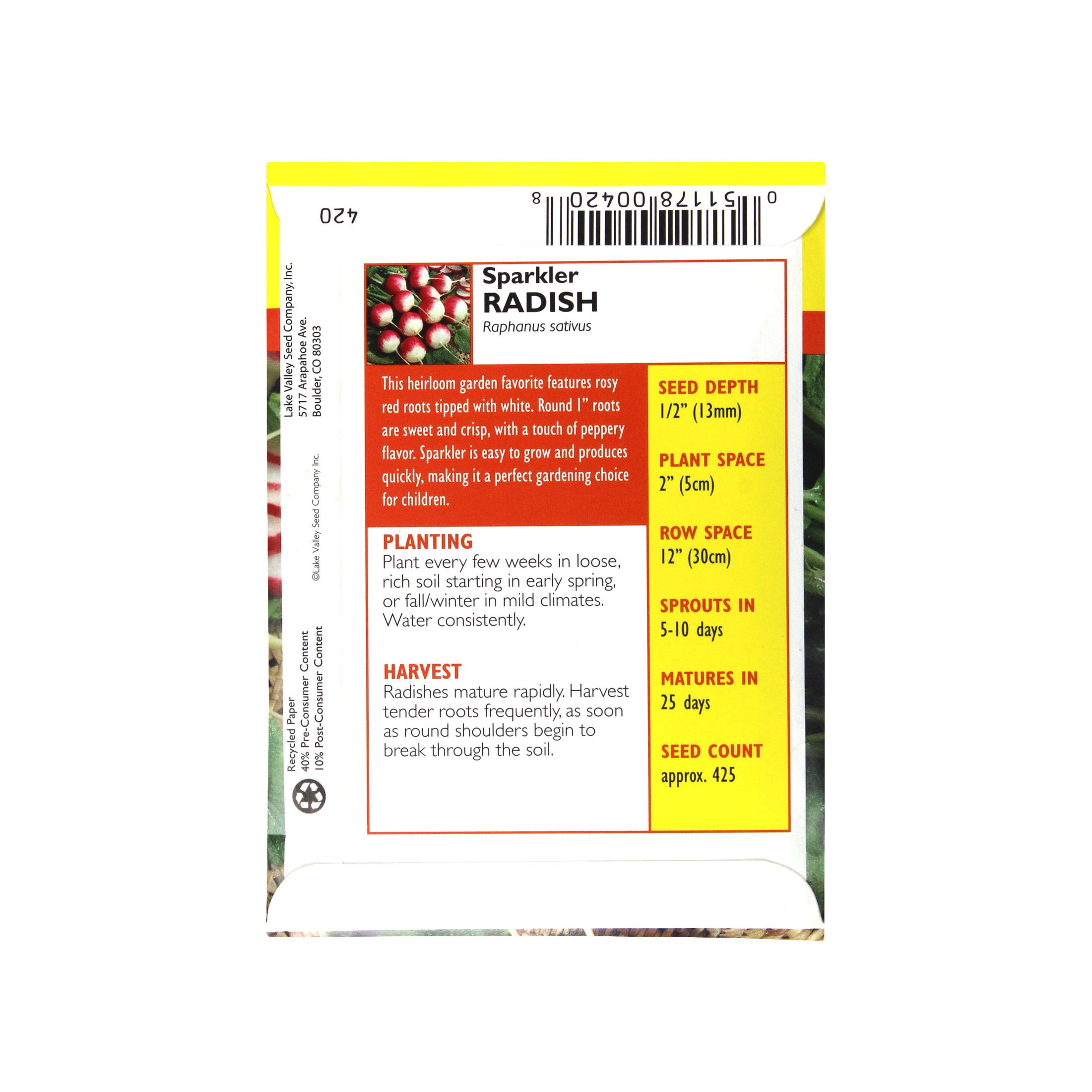 Lake Valley Seed Radish, Sparkler Heirloom, 4g