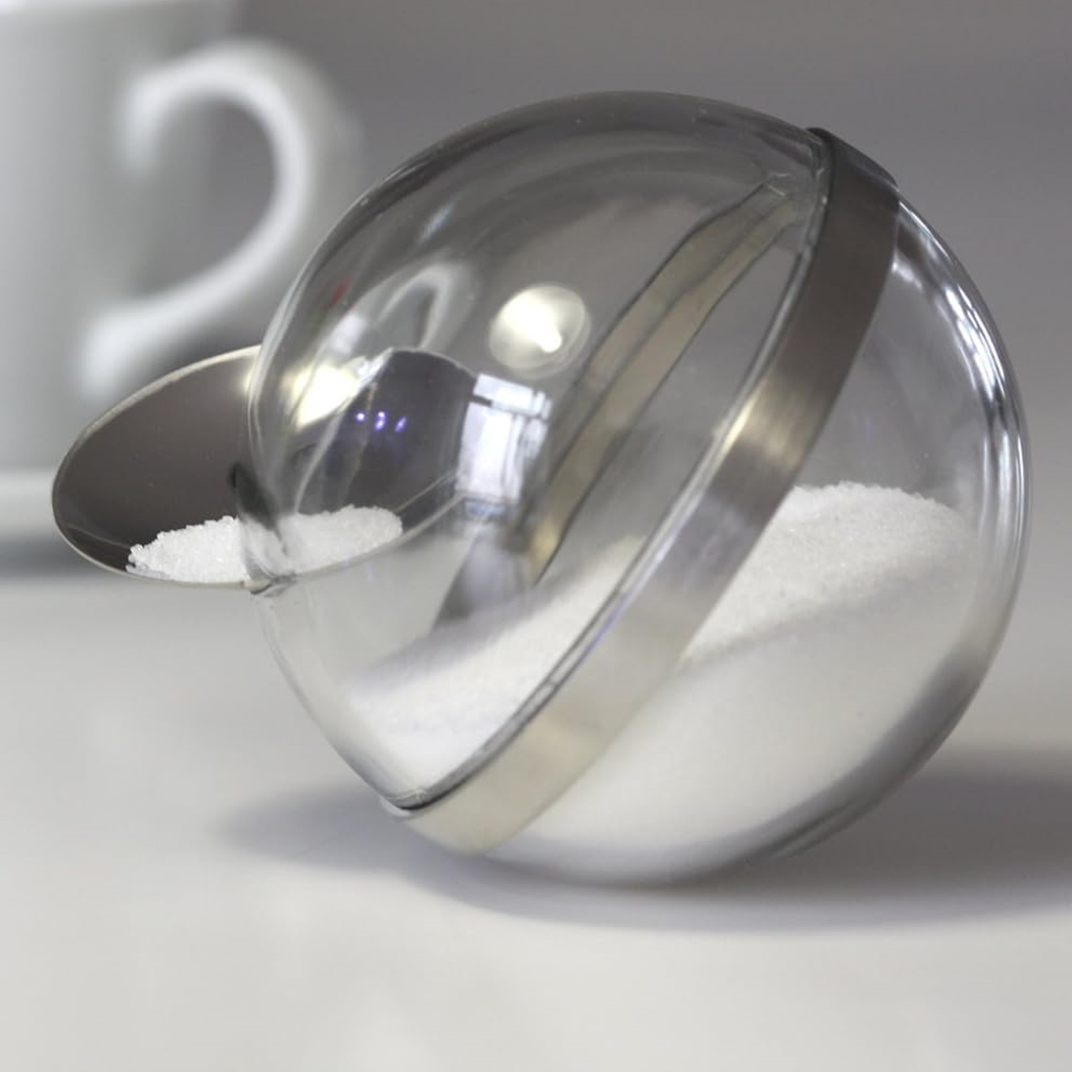 XXD Dosis Stainless Steel Sugar Dispenser Ball with Dish, 3.75" XXD Dosis Stainless Steel Sugar Dispenser Ball with Dish, 3.75"