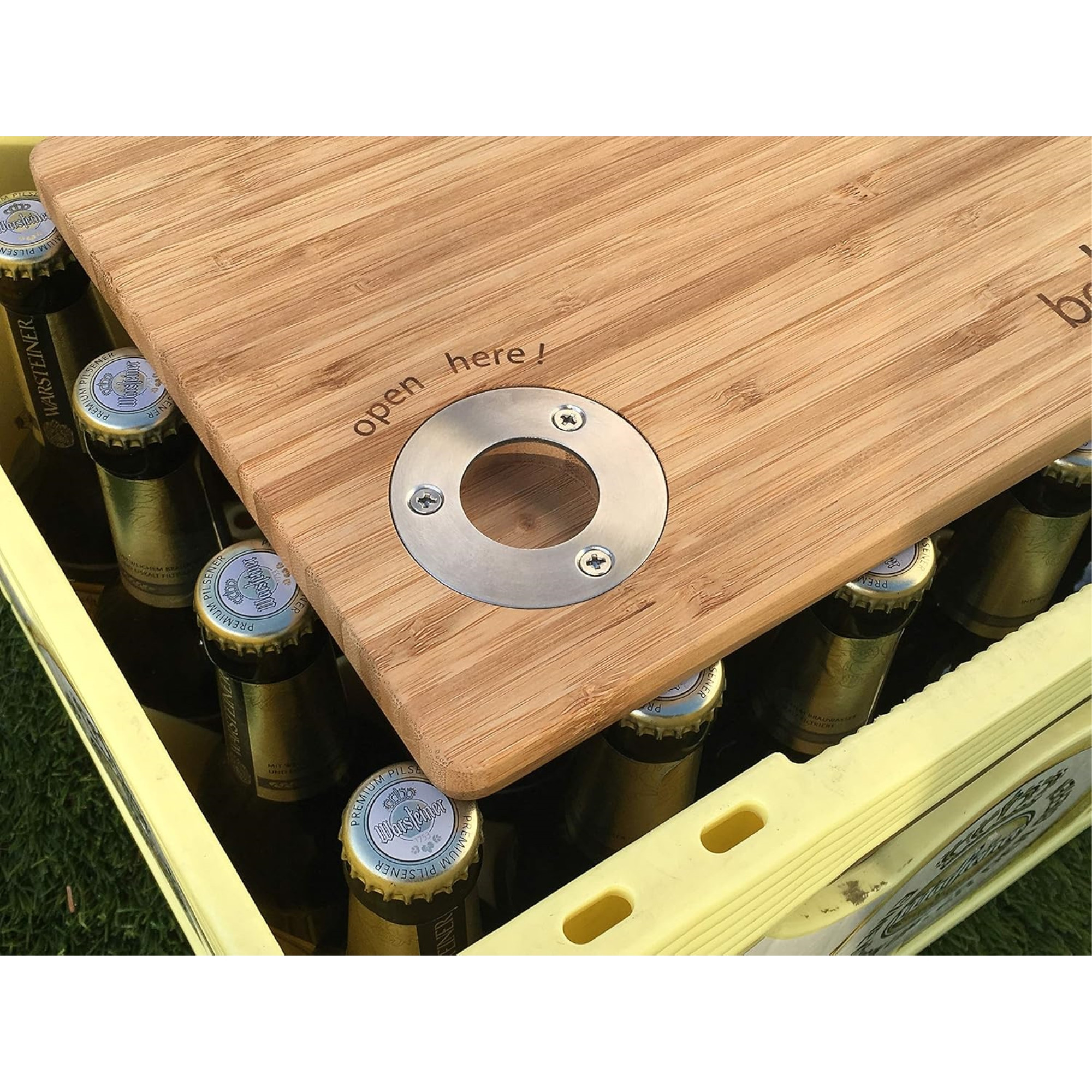 XXD Bottleboard Bamboo Cutting Board with Built-in Stainless Steel Bottle Opener | Perfect Gift for Outdoor Entertaining, Picnics, and Cooking