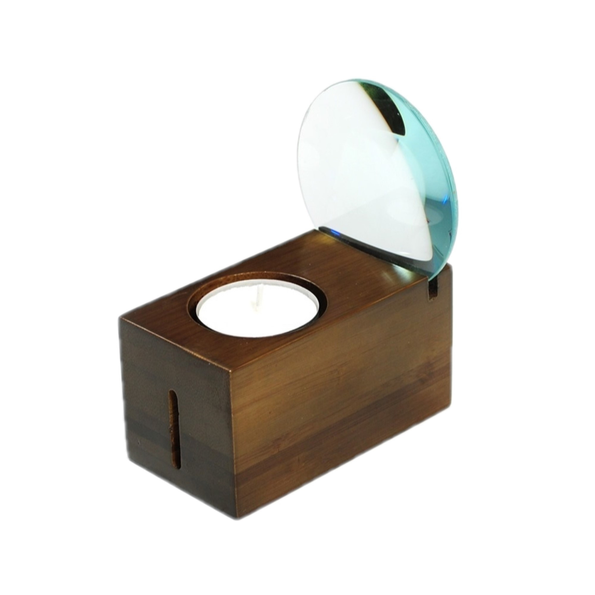 XXD Zoom Bamboo Tea Light Candle Holder – Dark Wood Finish – Magnifier Effect, Wall or Tabletop