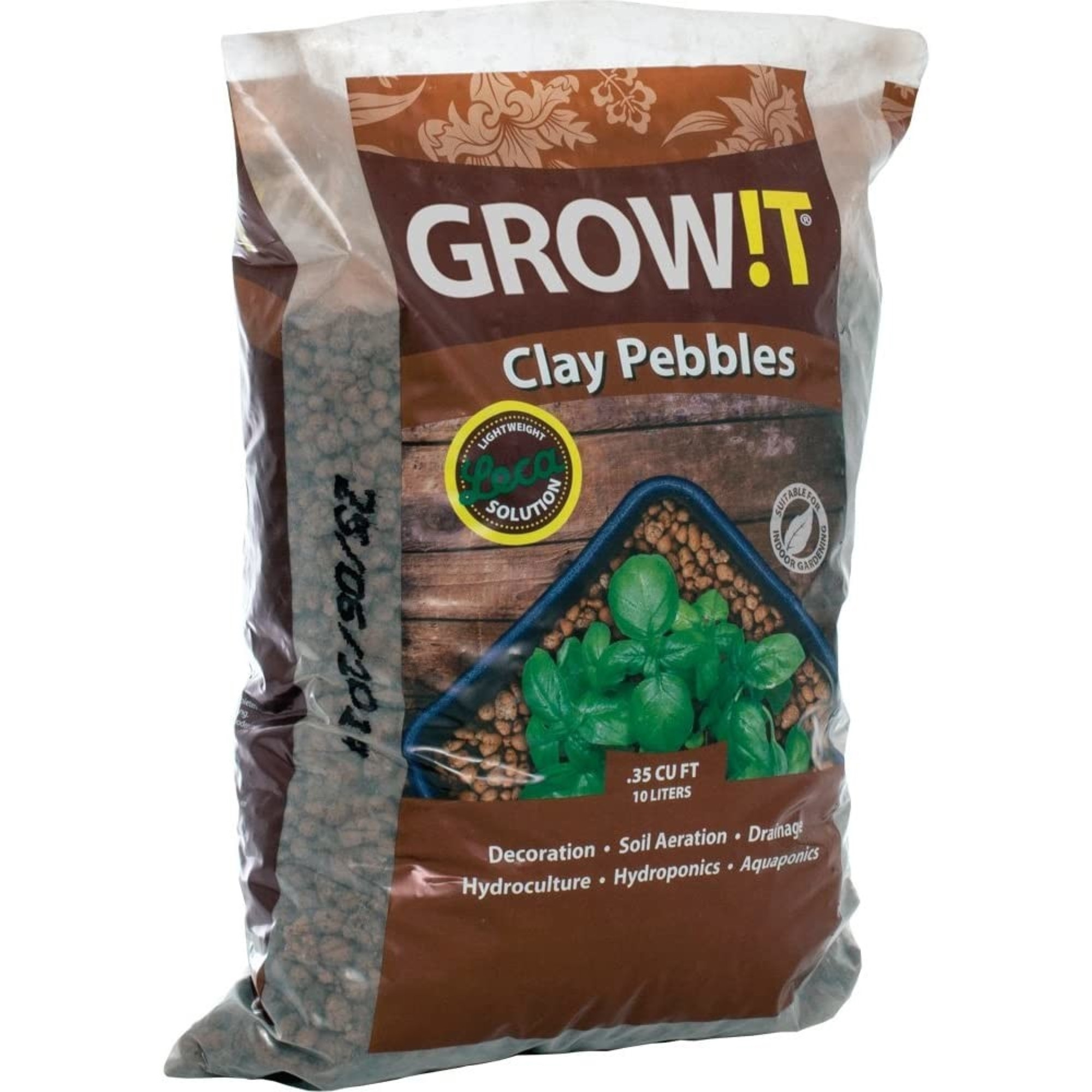 Hydrofarm GROW!T (4mm-16mm) 100% Clay Pebbles, Brown, .35 Cu Ft (10L)