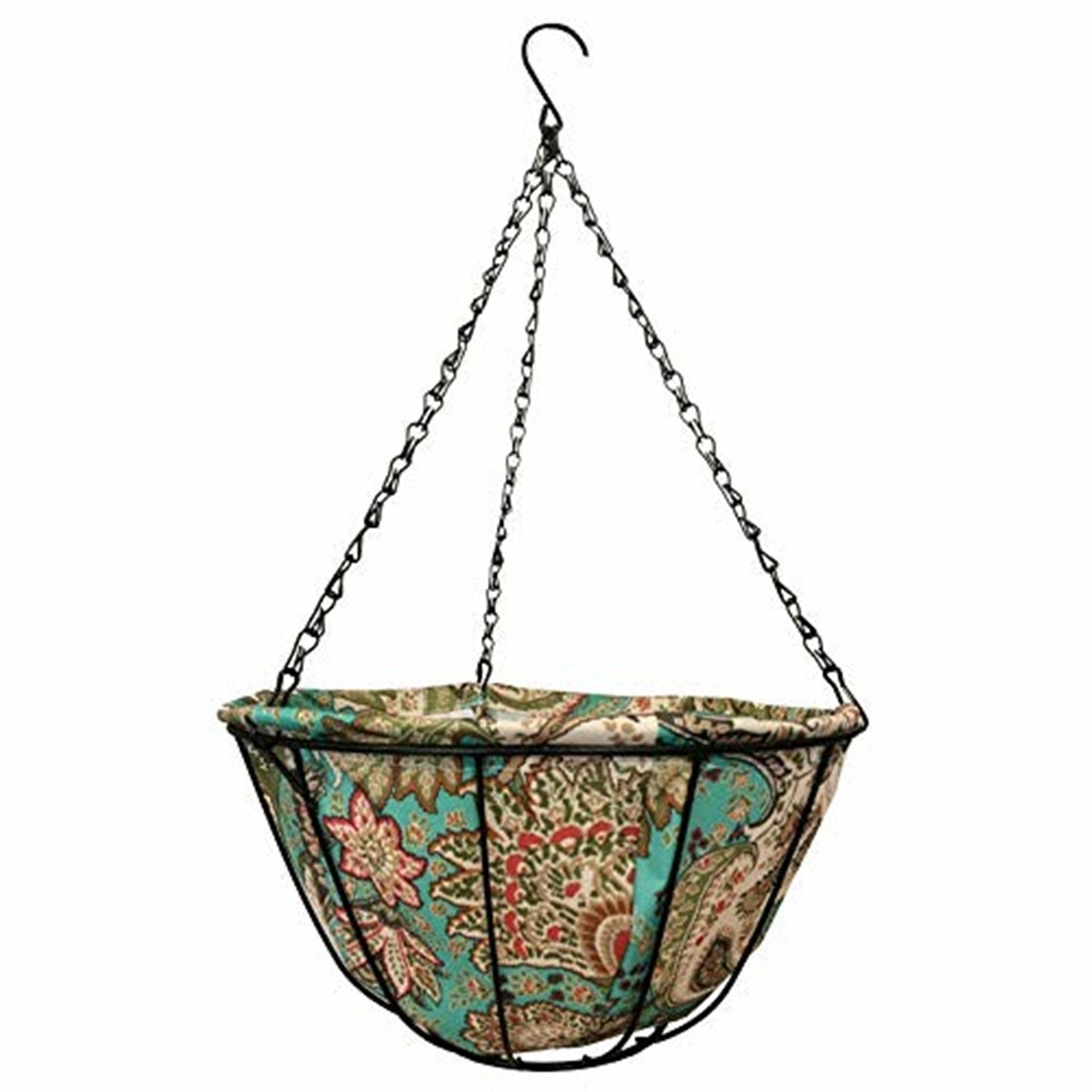 Gardener Select Hanging Basket with Blue & Brown Fabric Coco Liner, 14"