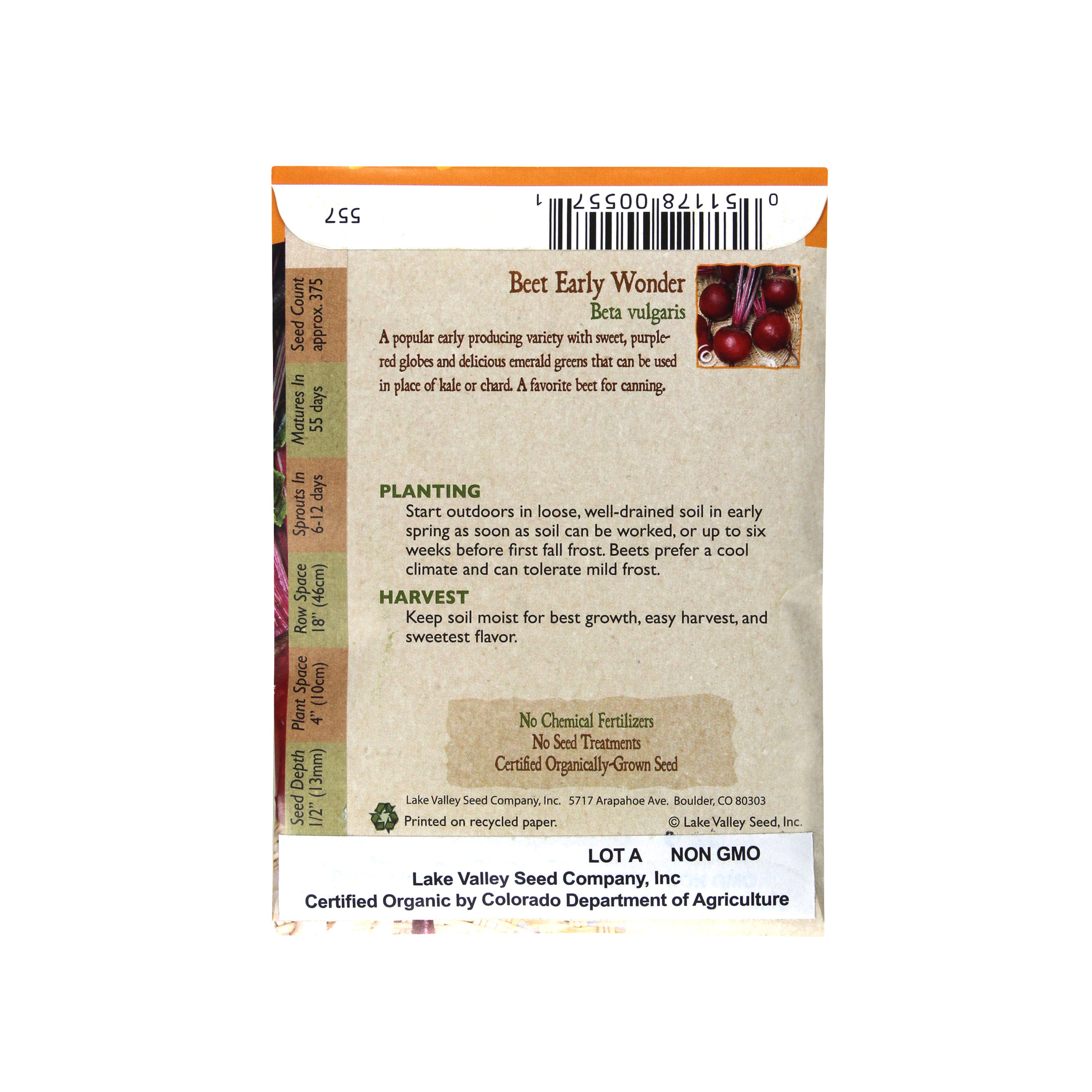 Lake Valley Seed Beet, Organic Early Wonder Seeds, 4g