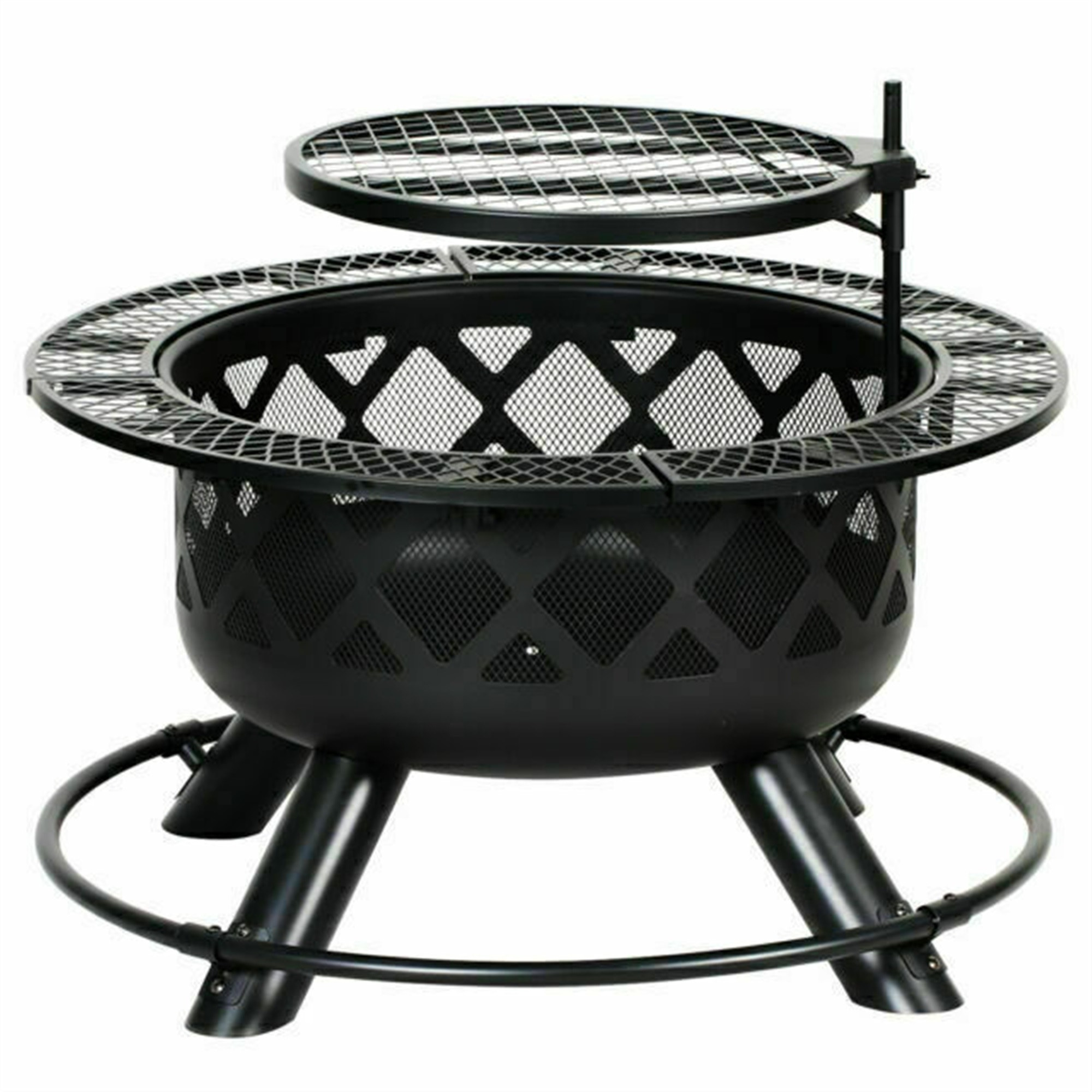 Big Horn Circular Steel Ranch Fire with Table Sides, and Grill Top