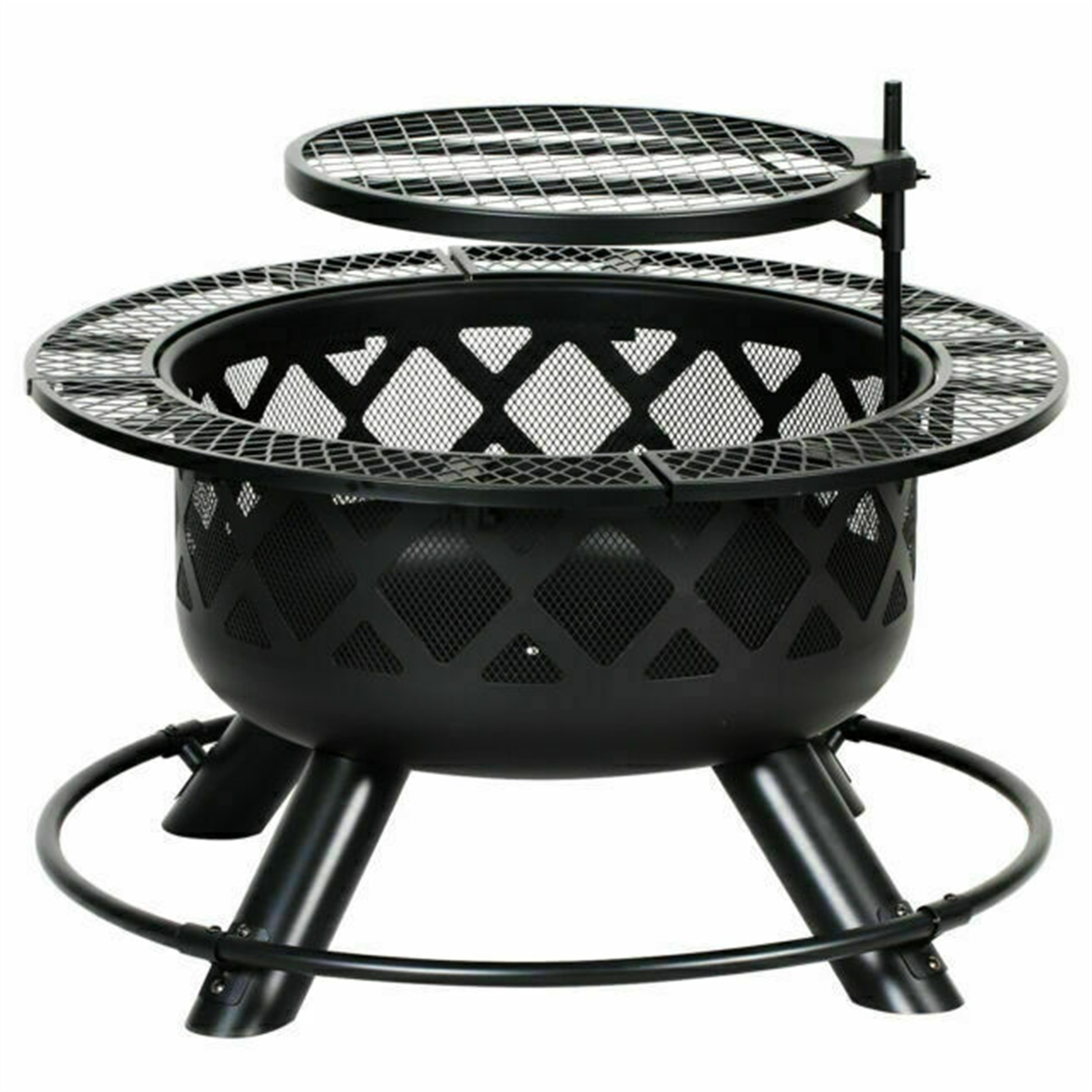 Big Horn Circular Steel Ranch Fire with Table Sides, and Grill Top, Black, 24”