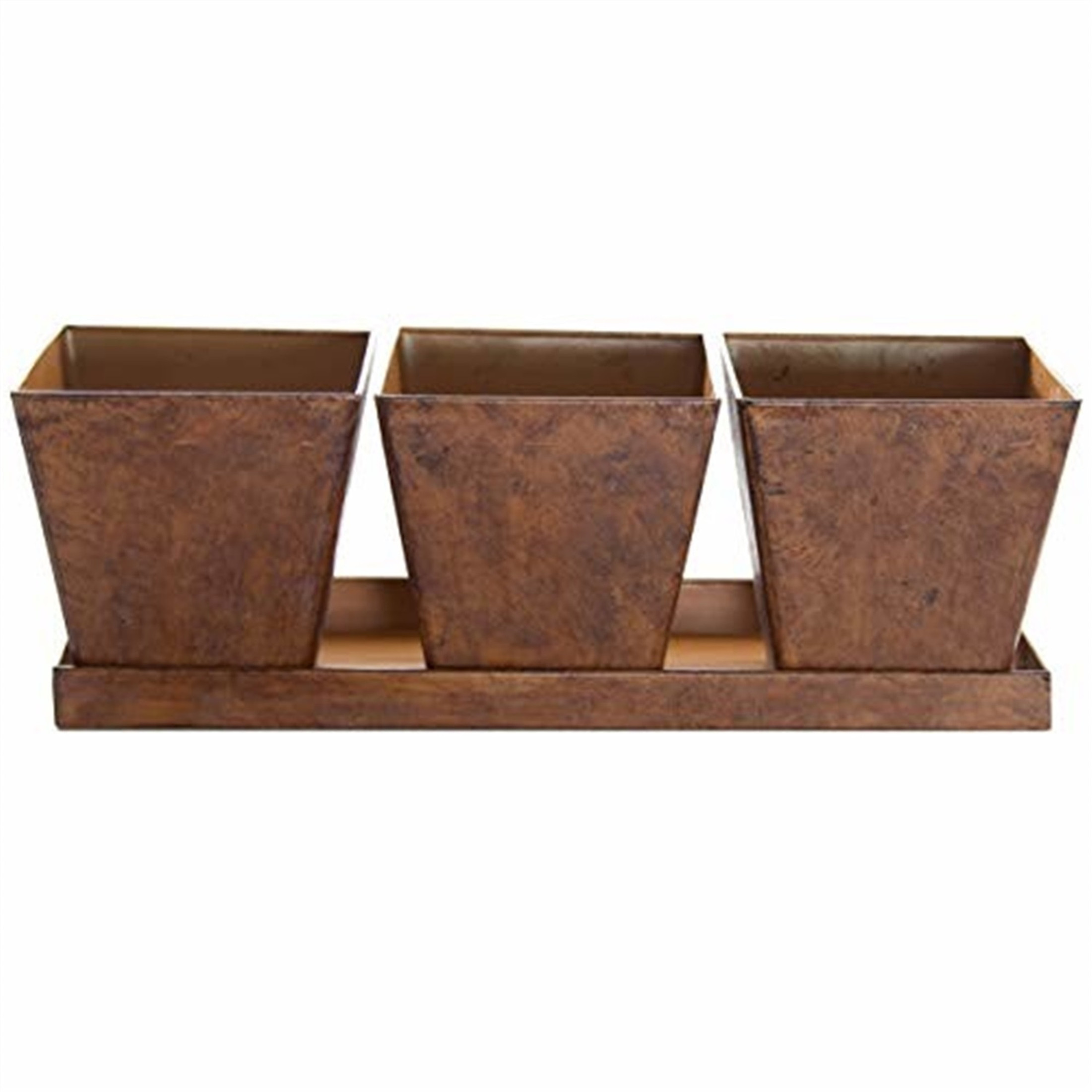 Gardener's Select Farmhouse Collection Square Pot & Tray Set, Rusty