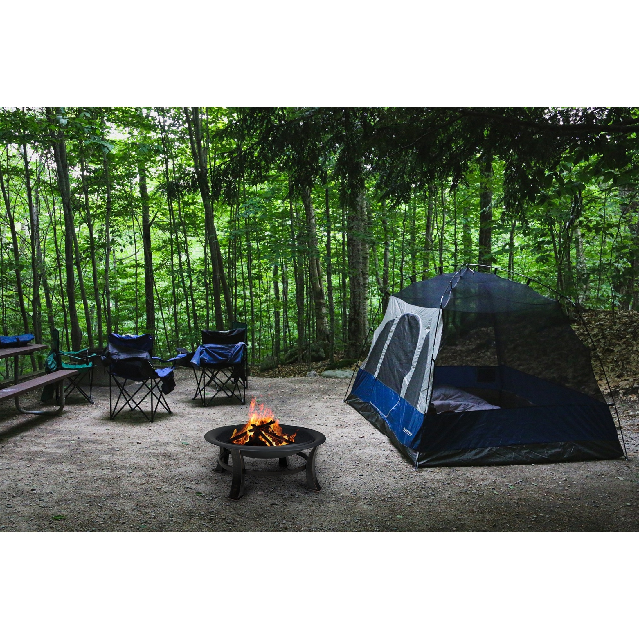 Four Seasons Courtyard Steel Wood-Burning Fire Pit w/ Mesh Screen Cover and Poker, Black 30"