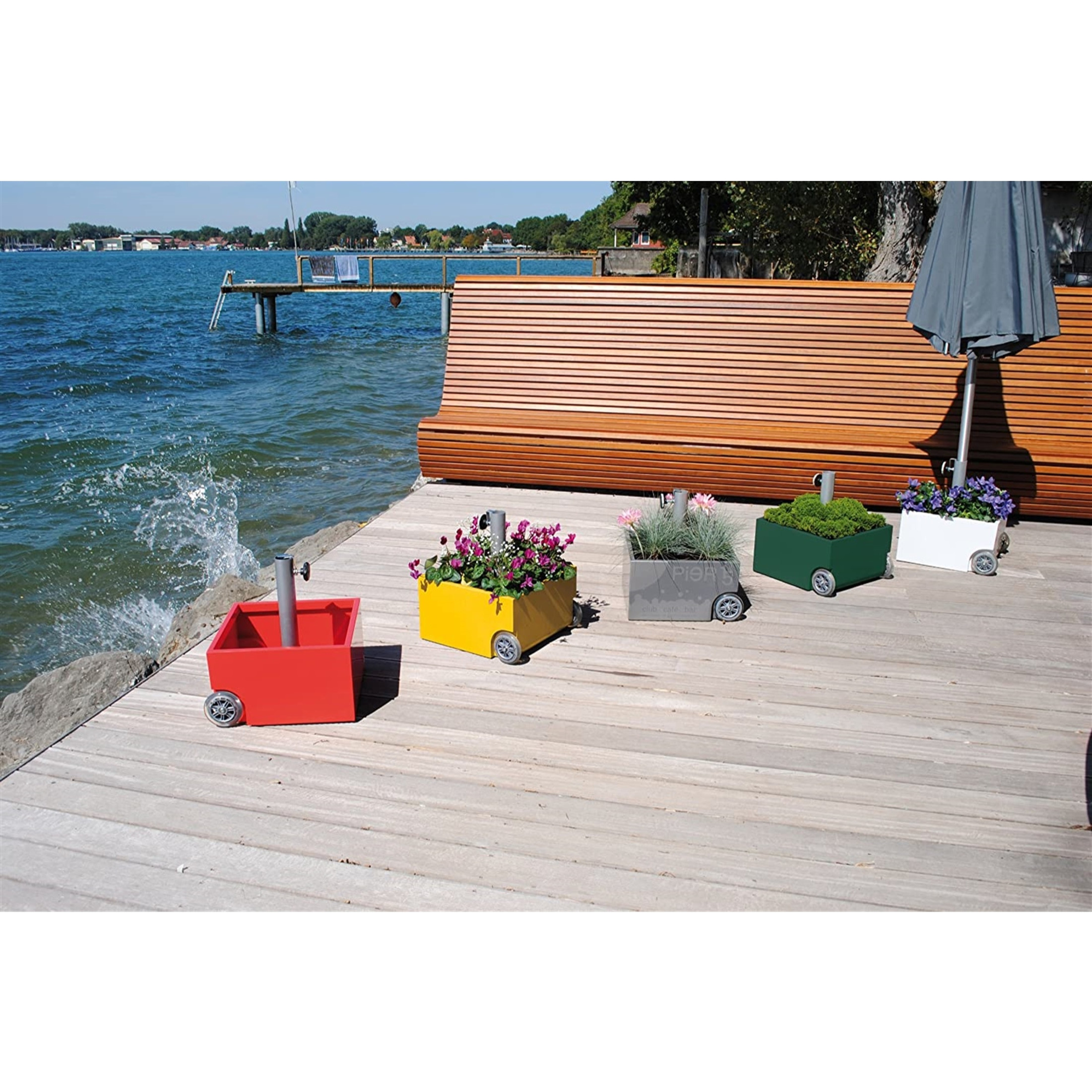 XXD Zinc Plated Power-Coated Modern Planter & Umbrella Stand, Dark Grey